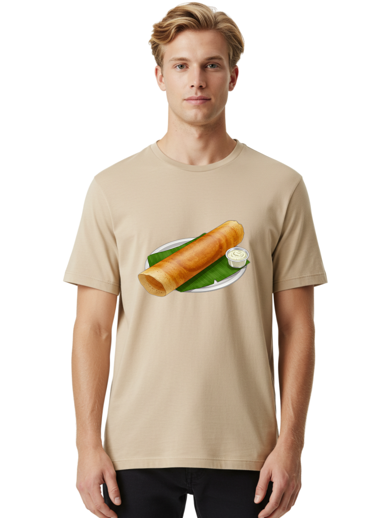Masala-Dosa-8 Men'S Graphic Tee, 100% Cotton, Comfortable Casual Summer Wear, Machine Washable, South Indian Cuisine, Fermented Rice Crepe, Traditional Breakfast, Dosa With Chutney, Indian Street Food, Savory Crepes, Baa986