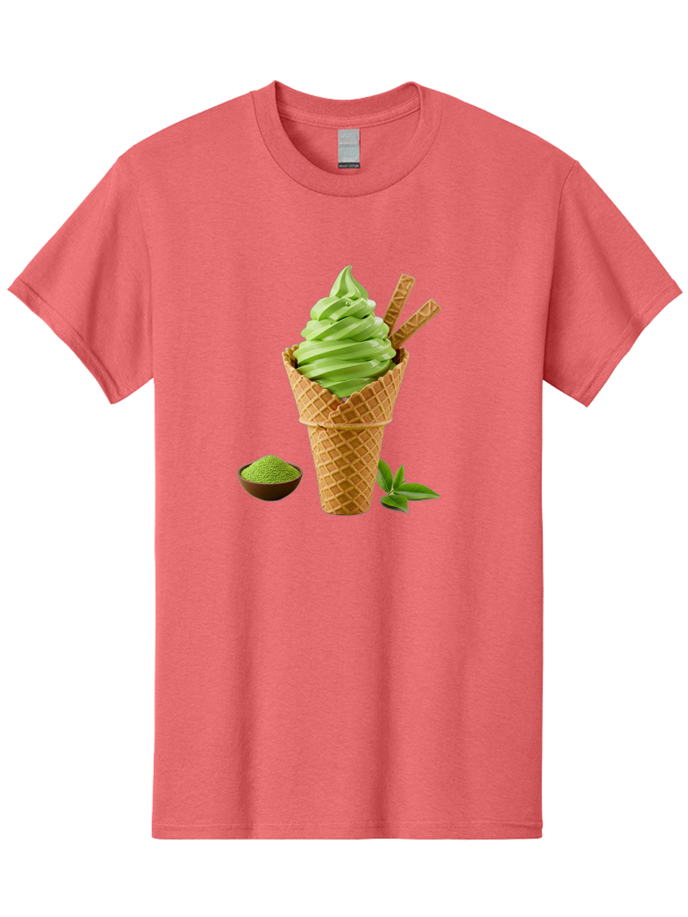 Matcha-Ice-Cream-Cone-1 Men'S Graphic Tee, 100% Cotton, Comfortable Casual Summer Wear, Machine Washable, Matcha Ice Cream Cone, Soft-Serve Ice Cream, Green Tea, Japanese Dessert, Matcha Powder, Summer Treat, Ice Cream, Green Tea Ice Cream, Baa991