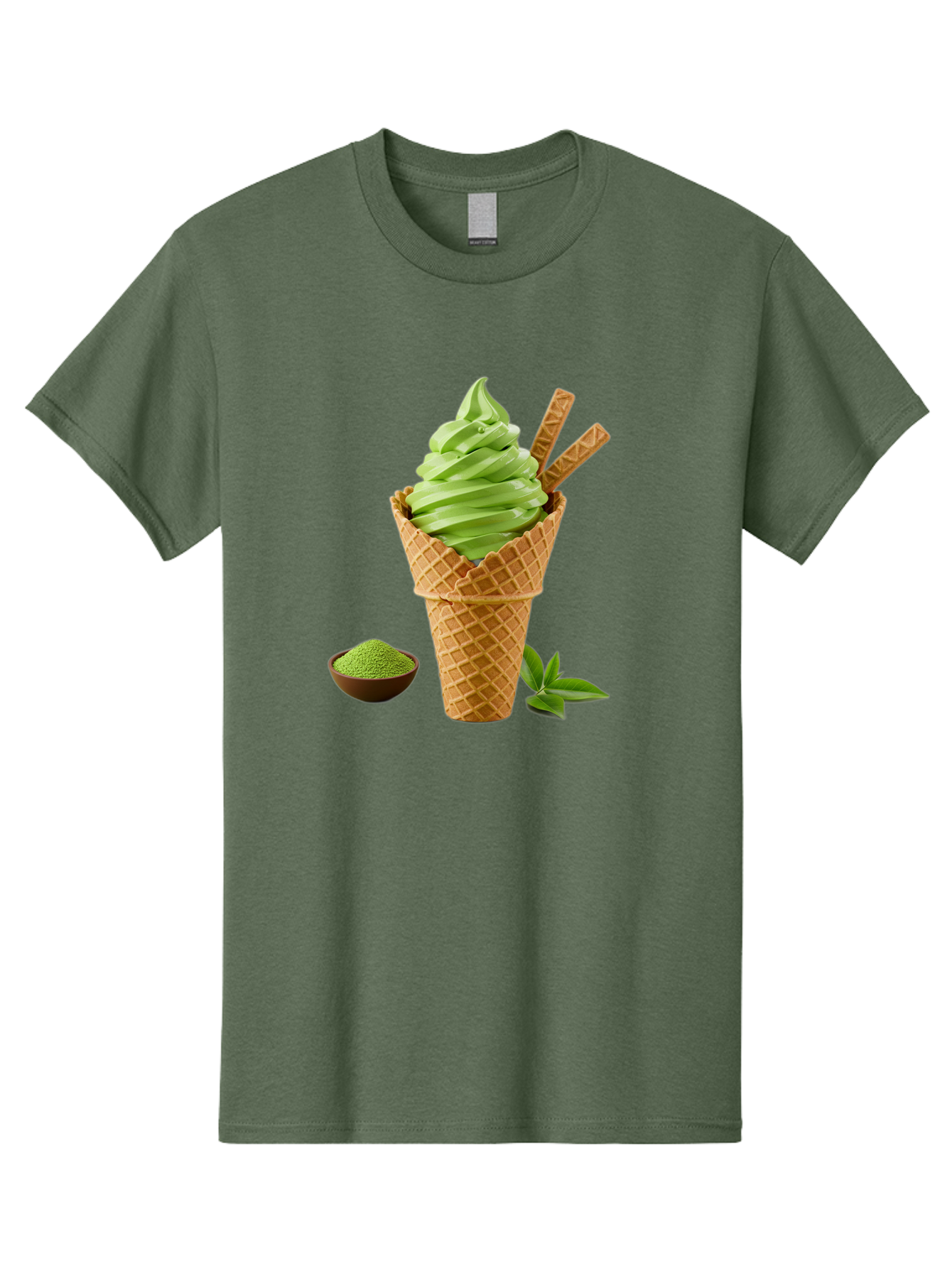 Matcha-Ice-Cream-Cone-1 Men'S Graphic Tee, 100% Cotton, Comfortable Casual Summer Wear, Machine Washable, Matcha Ice Cream Cone, Soft-Serve Ice Cream, Green Tea, Japanese Dessert, Matcha Powder, Summer Treat, Ice Cream, Green Tea Ice Cream, Baa991