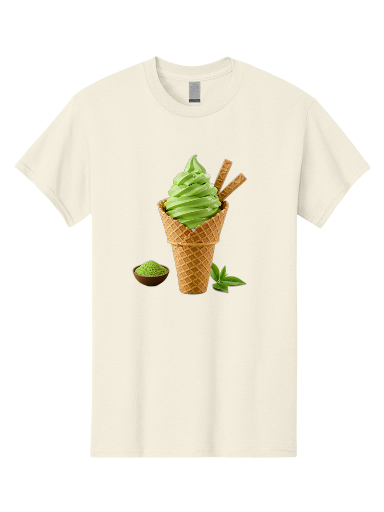 Matcha-Ice-Cream-Cone-1 Men'S Graphic Tee, 100% Cotton, Comfortable Casual Summer Wear, Machine Washable, Matcha Ice Cream Cone, Soft-Serve Ice Cream, Green Tea, Japanese Dessert, Matcha Powder, Summer Treat, Ice Cream, Green Tea Ice Cream, Baa991