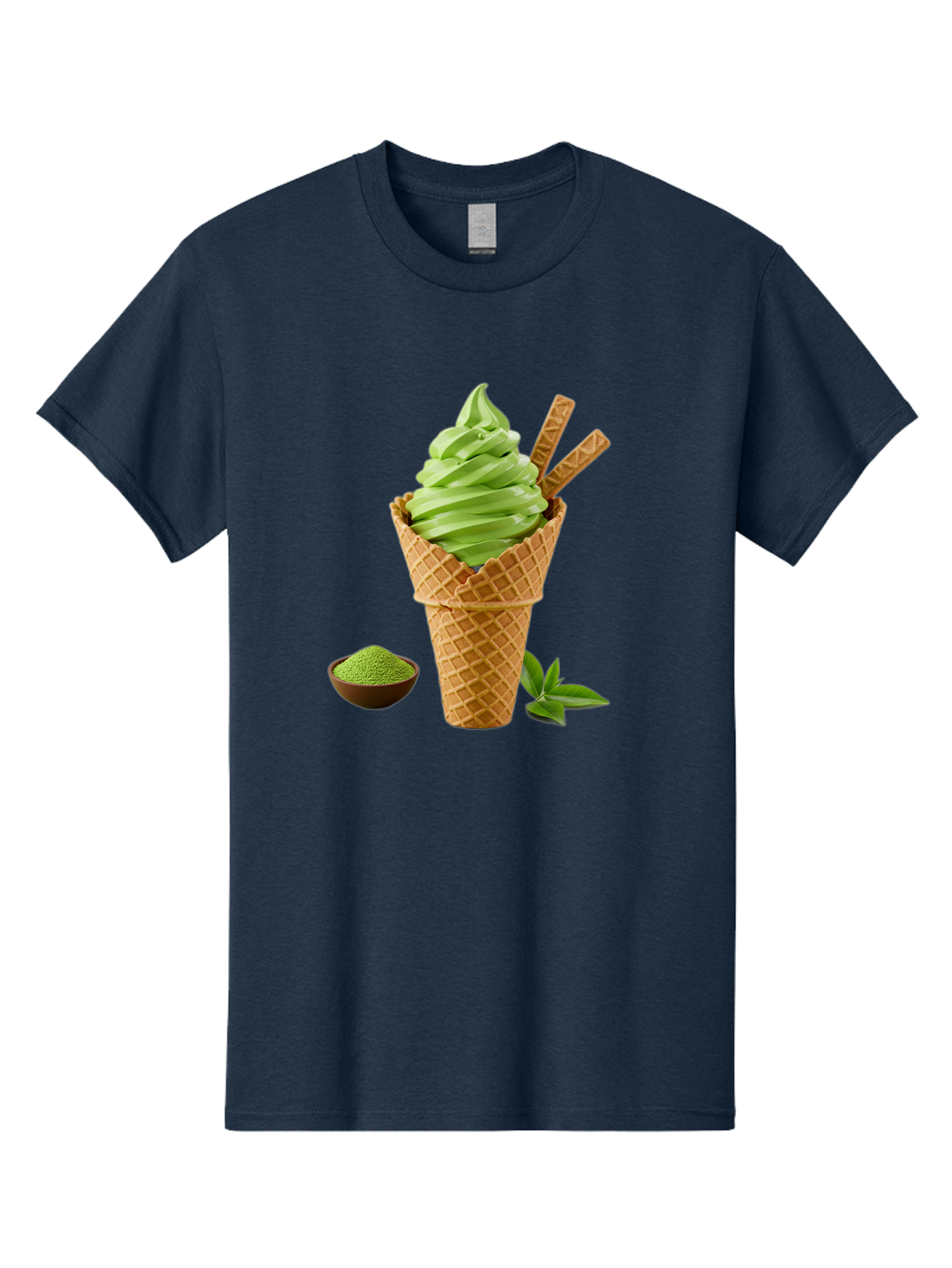 Matcha-Ice-Cream-Cone-1 Men'S Graphic Tee, 100% Cotton, Comfortable Casual Summer Wear, Machine Washable, Matcha Ice Cream Cone, Soft-Serve Ice Cream, Green Tea, Japanese Dessert, Matcha Powder, Summer Treat, Ice Cream, Green Tea Ice Cream, Baa991