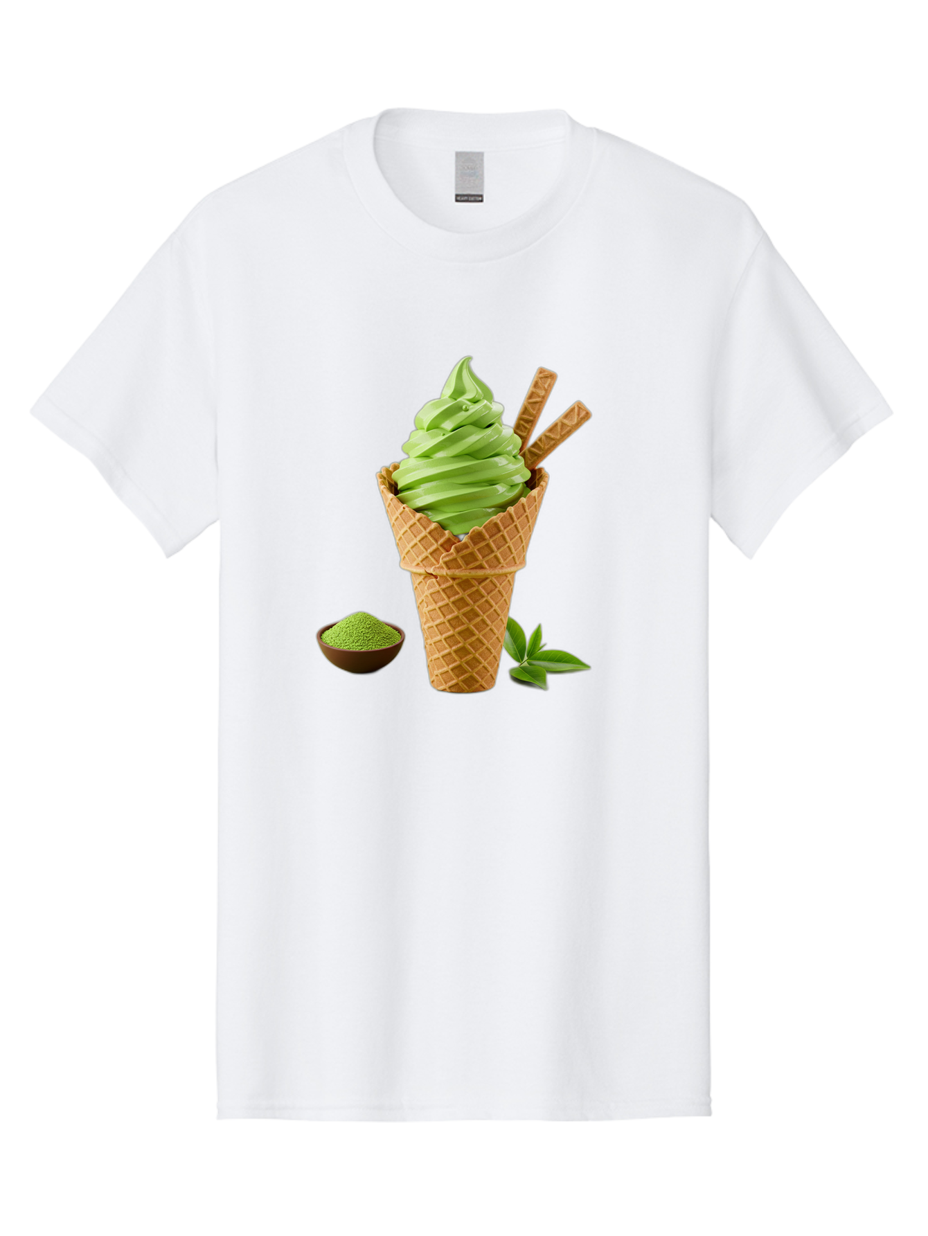 Matcha-Ice-Cream-Cone-1 Men'S Graphic Tee, 100% Cotton, Comfortable Casual Summer Wear, Machine Washable, Matcha Ice Cream Cone, Soft-Serve Ice Cream, Green Tea, Japanese Dessert, Matcha Powder, Summer Treat, Ice Cream, Green Tea Ice Cream, Baa991