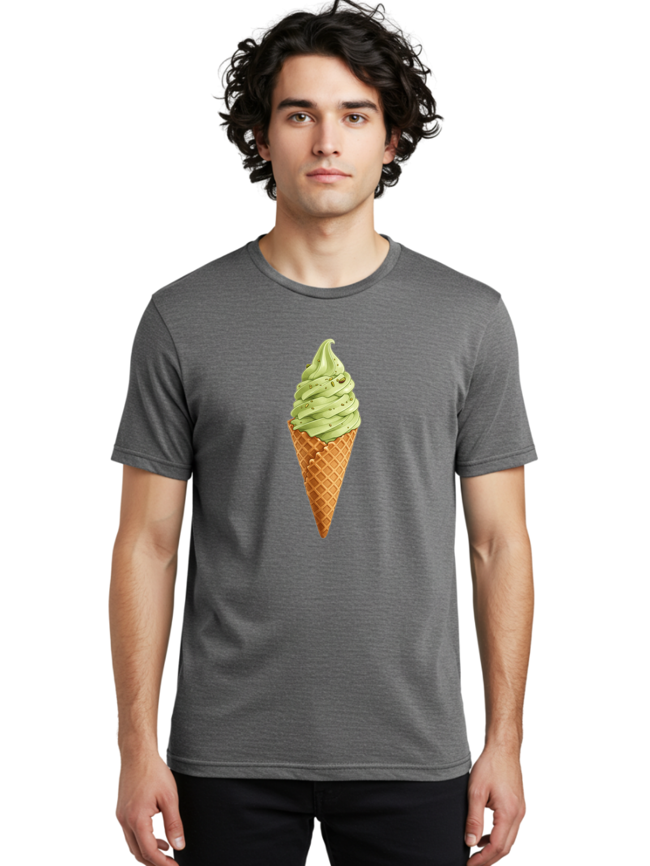 Matcha-Ice-Cream-Cone Men'S Graphic Tee, 100% Cotton, Comfortable Casual Summer Wear, Machine Washable, Matcha Ice Cream, Soft Serve Ice Cream, Waffle Cone, Green Tea Flavor, Sweet Treat, Summer Dessert, Ice Cream Cone, Creamy Texture Baa992