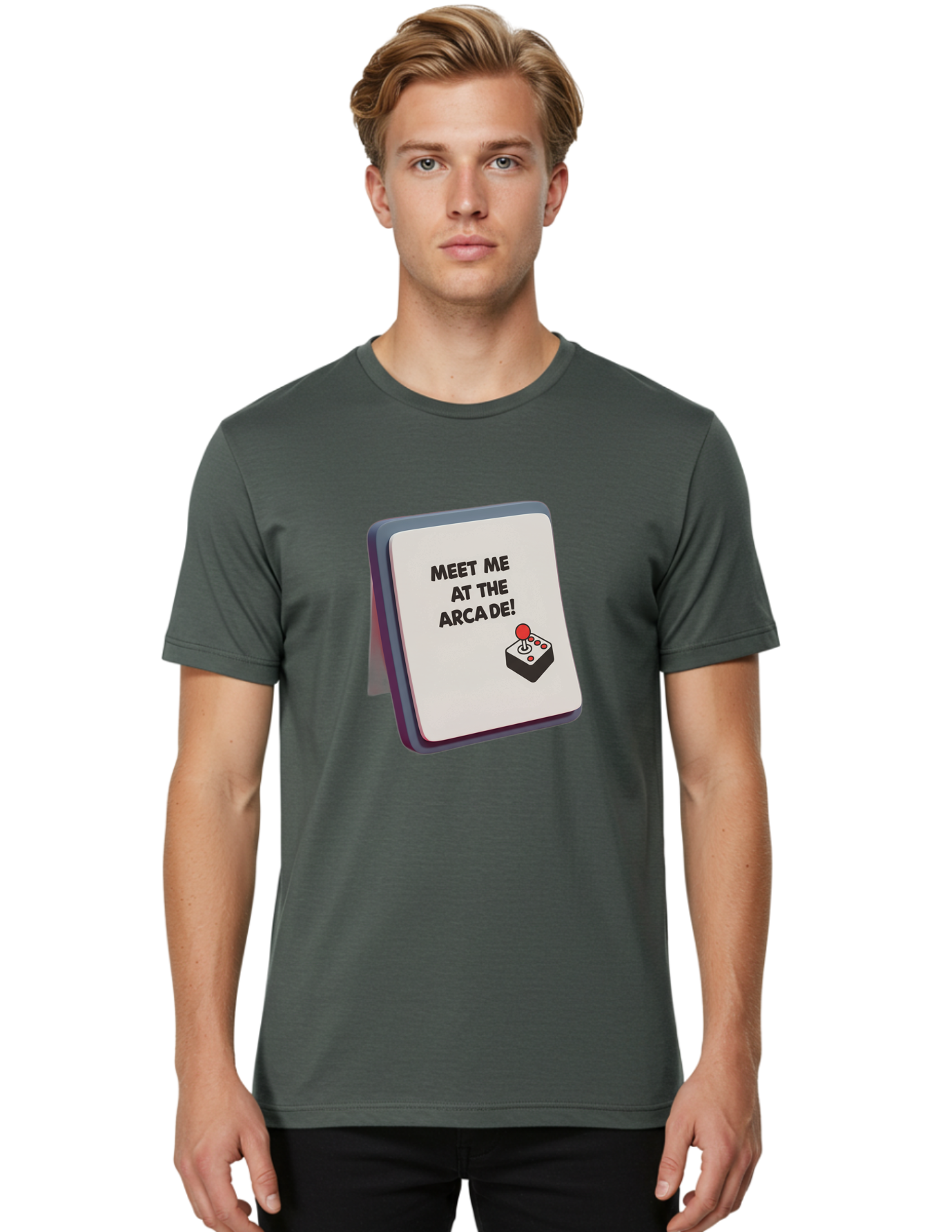 Meet-Me-At-The-Arcade Men'S Graphic Tee, 100% Cotton, Comfortable Casual Summer Wear, Machine Washable, Arcade Invitation, Vintage Video Games, Retro Gaming, Nostalgic Fun, Gaming Culture, Joystick Graphics, Classic Arcade Vibes, Baa998
