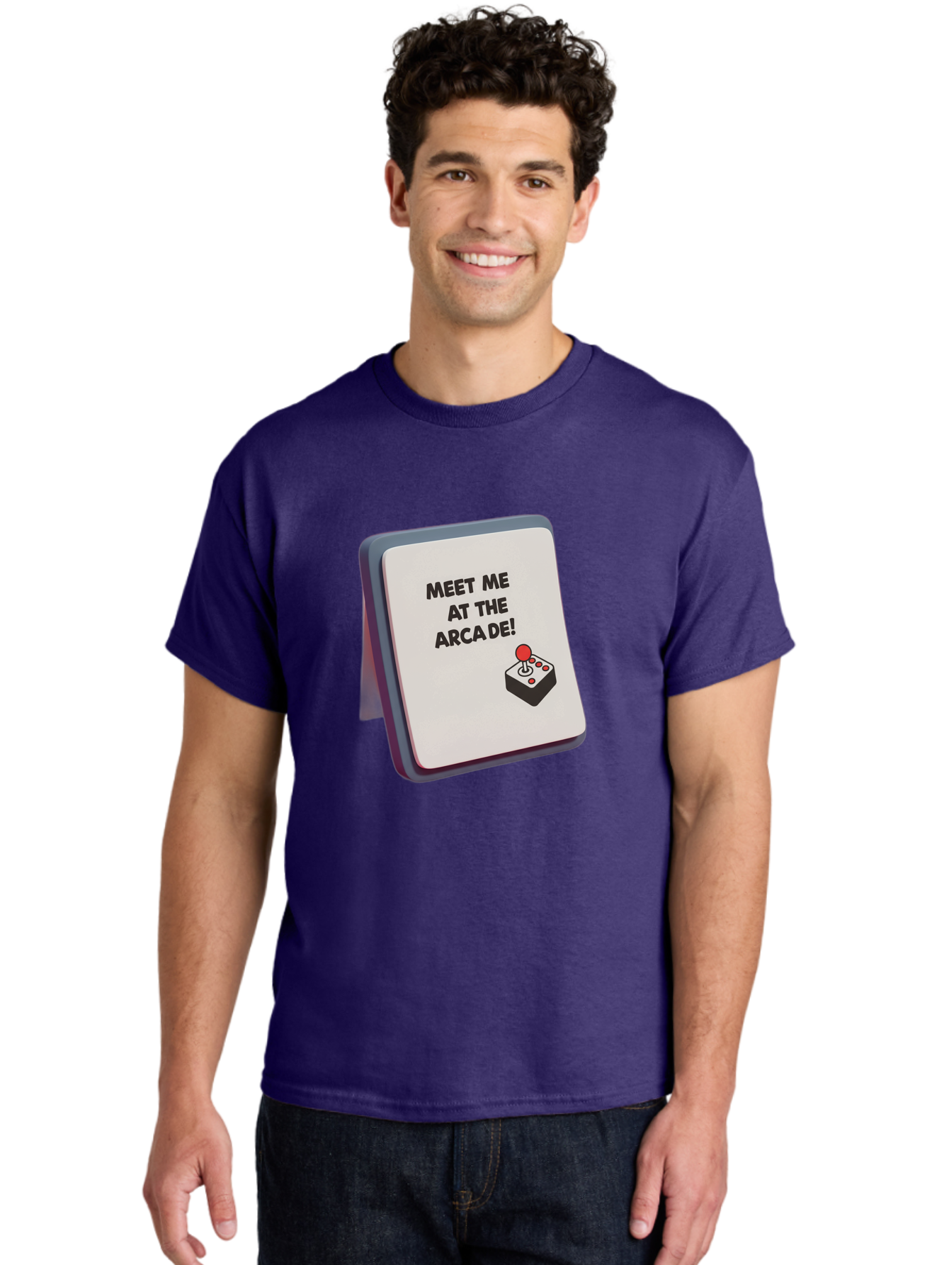 Meet-Me-At-The-Arcade Men'S Graphic Tee, 100% Cotton, Comfortable Casual Summer Wear, Machine Washable, Arcade Invitation, Vintage Video Games, Retro Gaming, Nostalgic Fun, Gaming Culture, Joystick Graphics, Classic Arcade Vibes, Baa998