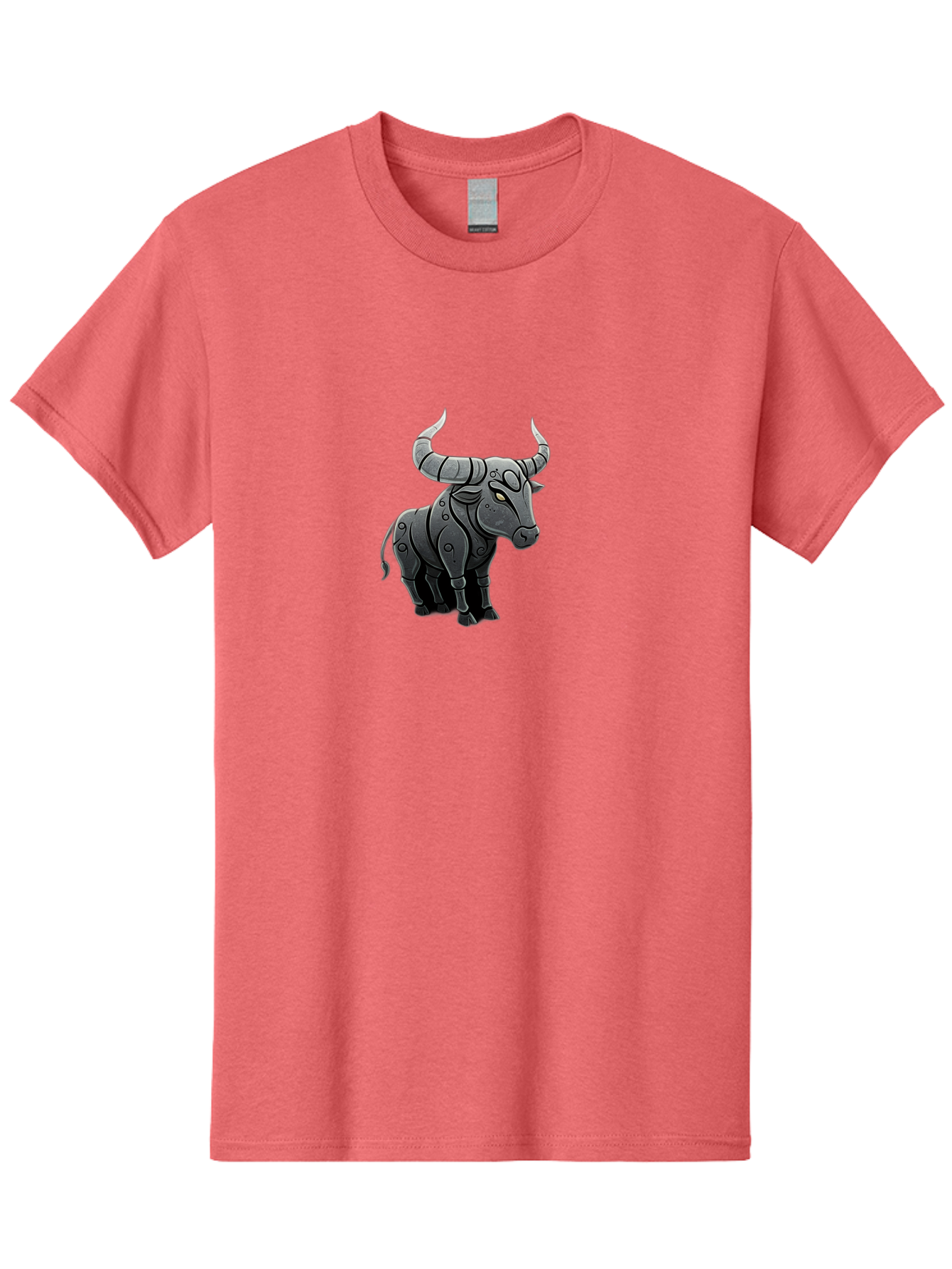 Metal-Bull Men'S Graphic Tee, 100% Cotton, Comfortable Casual Summer Wear, Machine Washable, Robotic Bull, Metallic Body, Mechanical Creature, Artificial Intelligence, Futuristic Design, Sci-Fi Art, Cybernetic Animal, Modern Illustration, Bab001