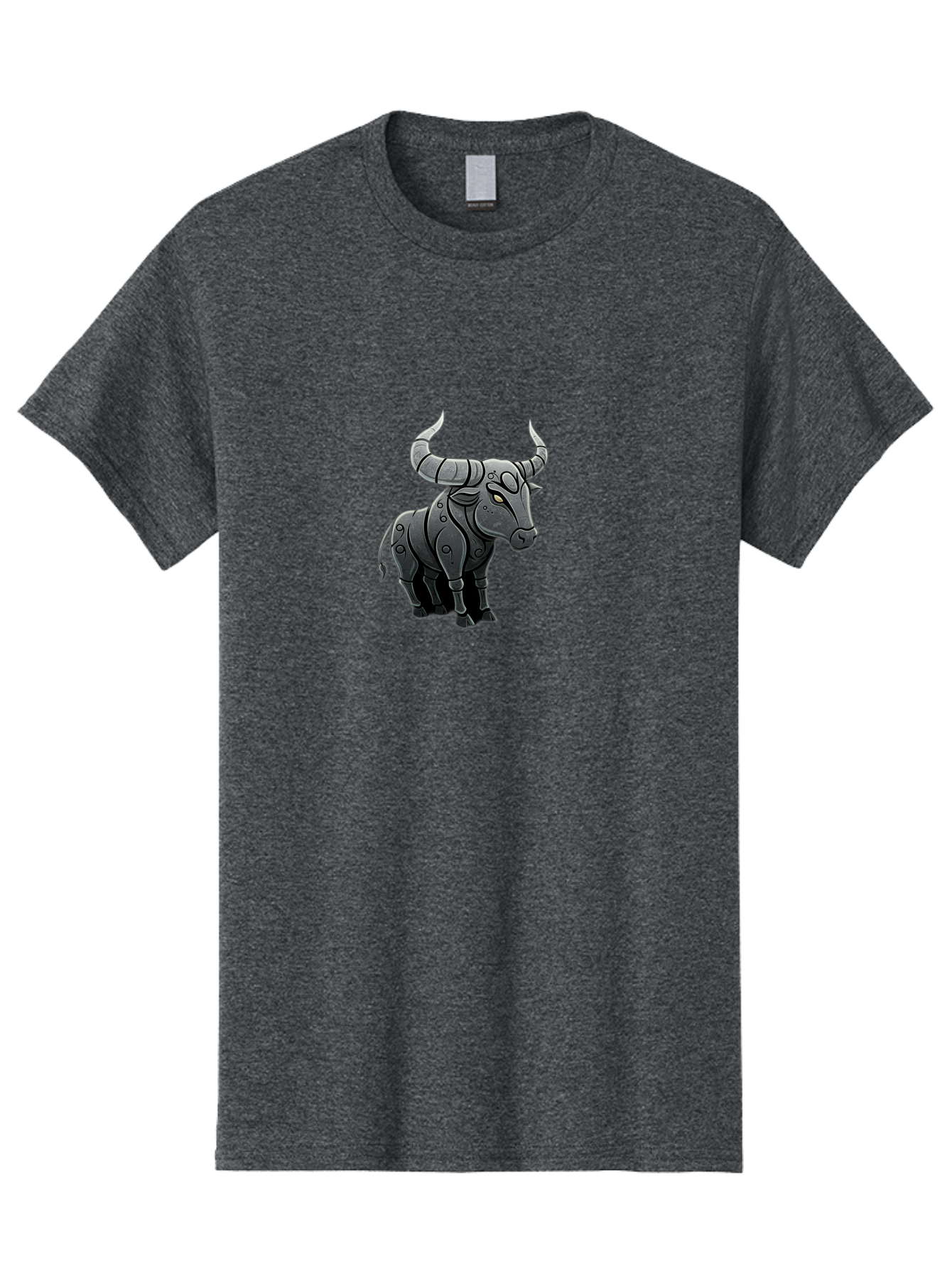 Metal-Bull Men'S Graphic Tee, 100% Cotton, Comfortable Casual Summer Wear, Machine Washable, Robotic Bull, Metallic Body, Mechanical Creature, Artificial Intelligence, Futuristic Design, Sci-Fi Art, Cybernetic Animal, Modern Illustration, Bab001