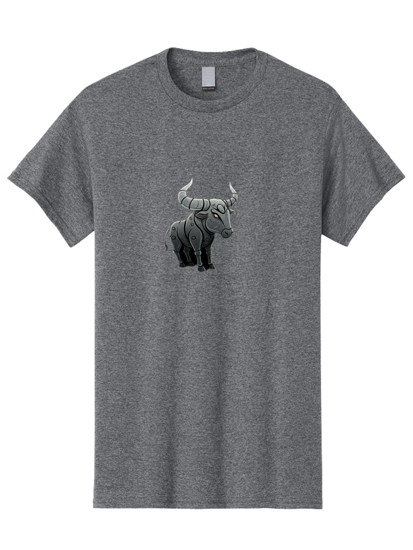 Metal-Bull Men'S Graphic Tee, 100% Cotton, Comfortable Casual Summer Wear, Machine Washable, Robotic Bull, Metallic Body, Mechanical Creature, Artificial Intelligence, Futuristic Design, Sci-Fi Art, Cybernetic Animal, Modern Illustration, Bab001