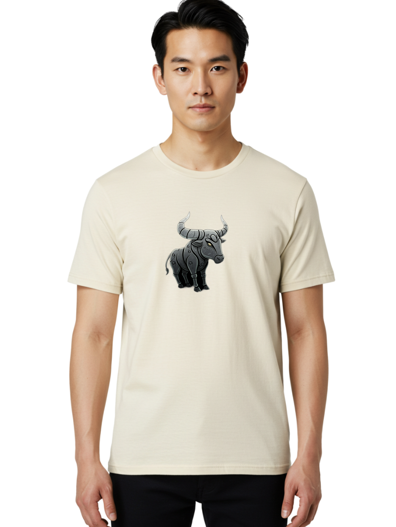Metal-Bull Men'S Graphic Tee, 100% Cotton, Comfortable Casual Summer Wear, Machine Washable, Robotic Bull, Metallic Body, Mechanical Creature, Artificial Intelligence, Futuristic Design, Sci-Fi Art, Cybernetic Animal, Modern Illustration, Bab001