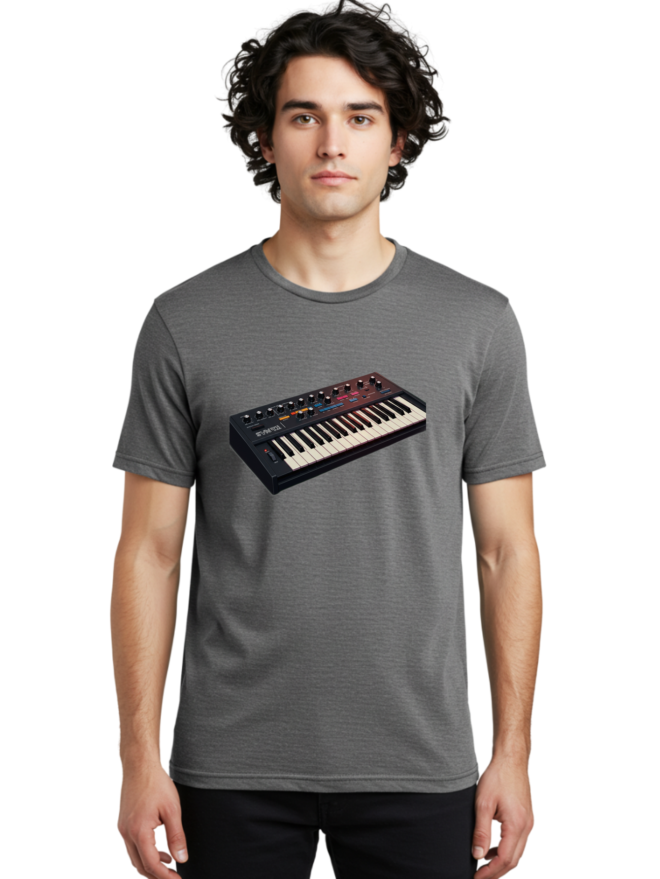 Minimoog-Synthesizer Men'S Graphic Tee, 100% Cotton, Comfortable Casual Summer Wear, Machine Washable, Minimoog Synthesizer, Vintage Keyboard, Analog Sound, Music Production, Electronic Music, Sound Design, Music Equipment, Bab011