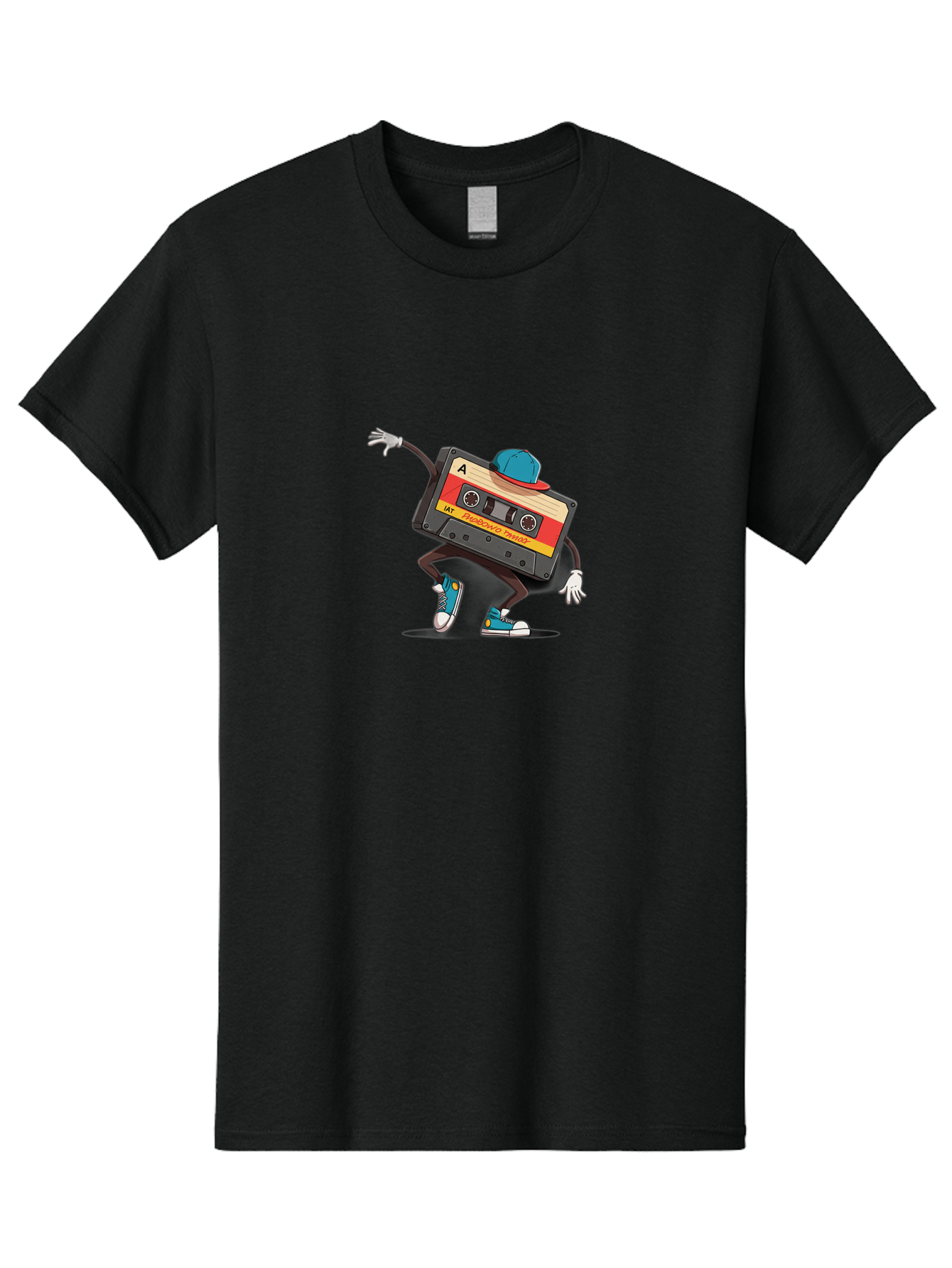 Mix-Cassette Men'S Graphic Tee, 100% Cotton, Comfortable Casual Summer Wear, Machine Washable, Cartoon Cassette Tape, Mixtape Character, Dancing Music, Retro Vibe, Vintage Style, Cool Hat, Sneakers, Fun Illustration, Music Lover, Bab013