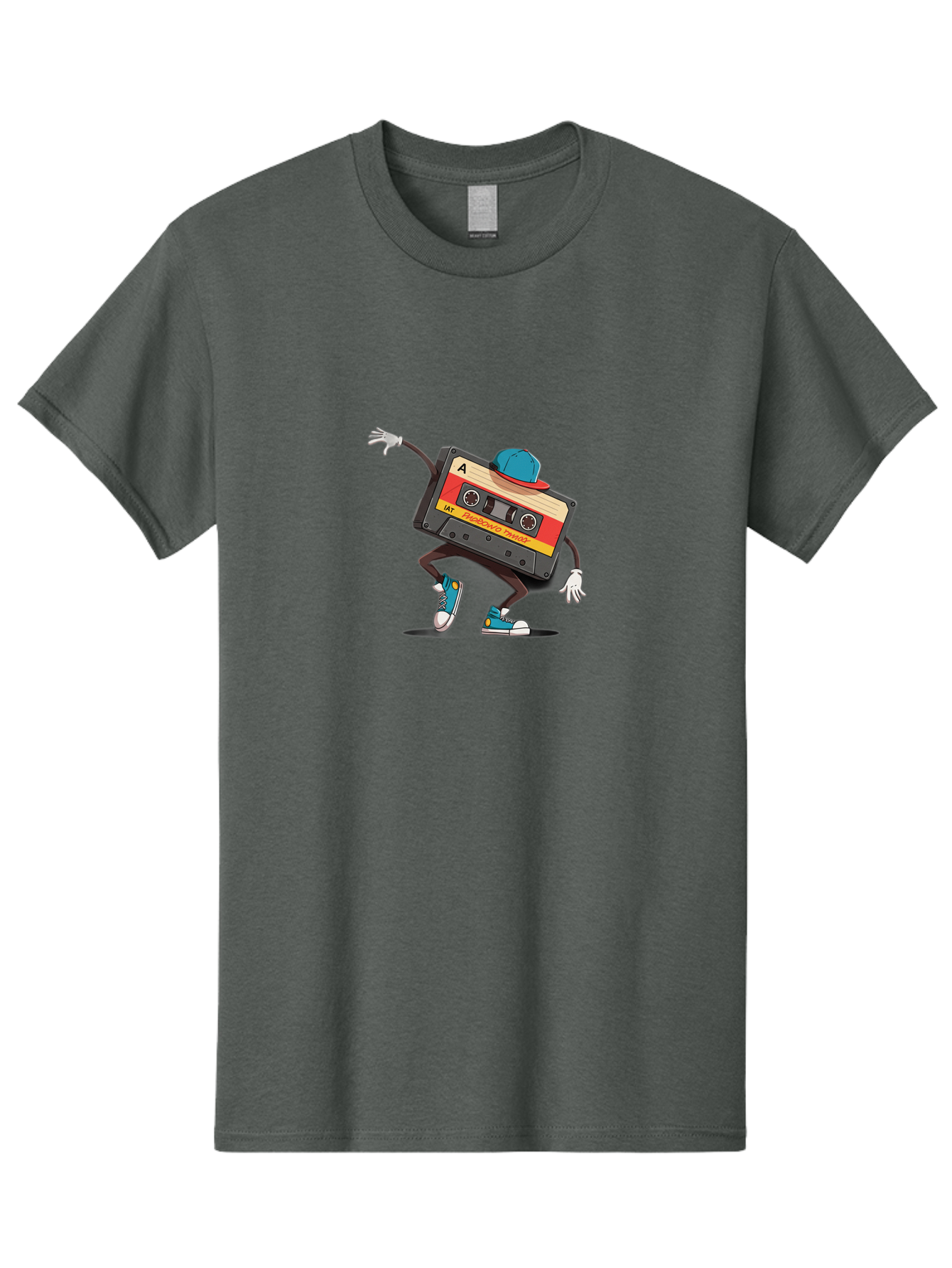 Mix-Cassette Men'S Graphic Tee, 100% Cotton, Comfortable Casual Summer Wear, Machine Washable, Cartoon Cassette Tape, Mixtape Character, Dancing Music, Retro Vibe, Vintage Style, Cool Hat, Sneakers, Fun Illustration, Music Lover, Bab013