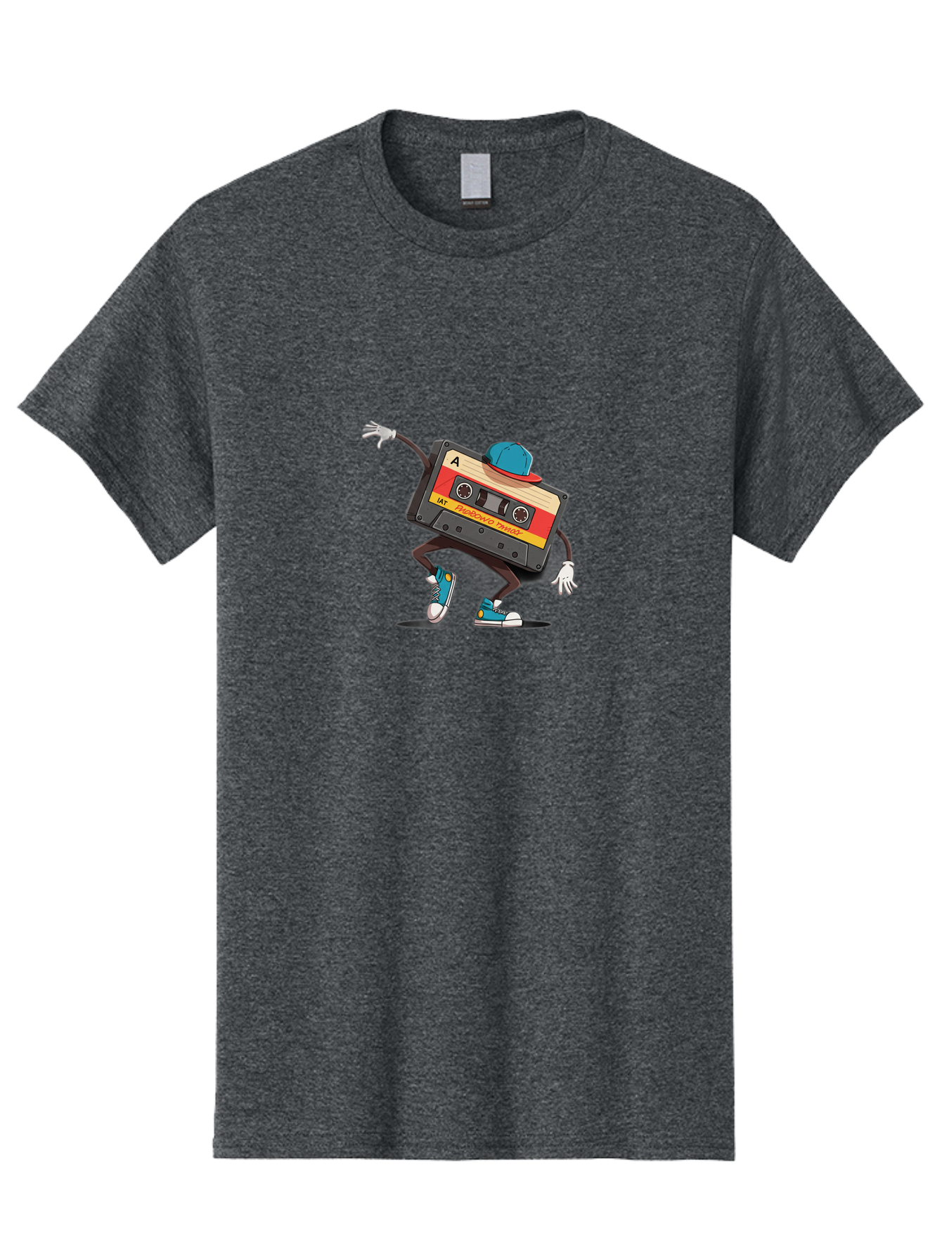Mix-Cassette Men'S Graphic Tee, 100% Cotton, Comfortable Casual Summer Wear, Machine Washable, Cartoon Cassette Tape, Mixtape Character, Dancing Music, Retro Vibe, Vintage Style, Cool Hat, Sneakers, Fun Illustration, Music Lover, Bab013