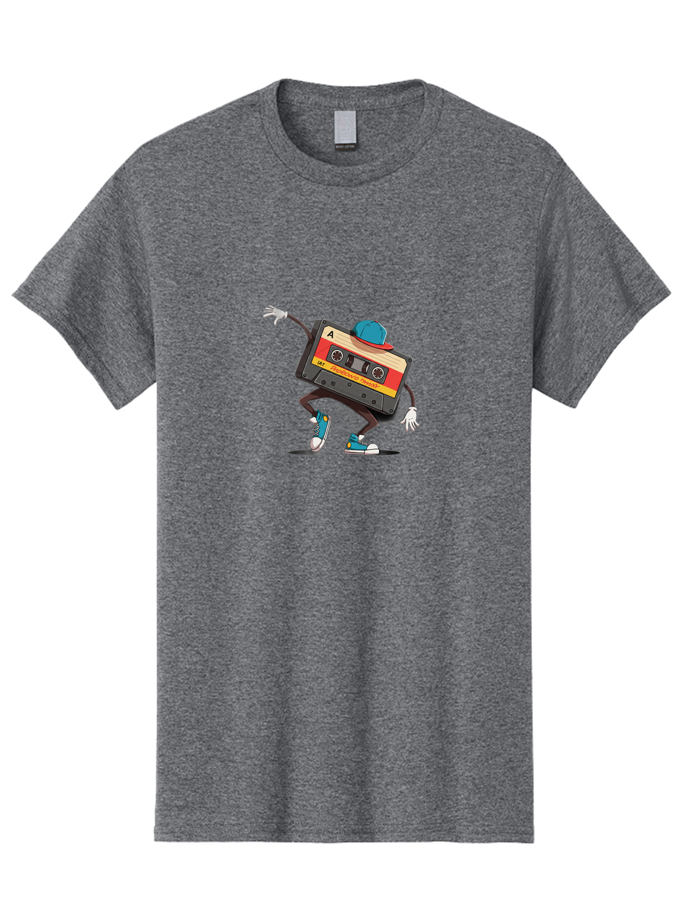 Mix-Cassette Men'S Graphic Tee, 100% Cotton, Comfortable Casual Summer Wear, Machine Washable, Cartoon Cassette Tape, Mixtape Character, Dancing Music, Retro Vibe, Vintage Style, Cool Hat, Sneakers, Fun Illustration, Music Lover, Bab013