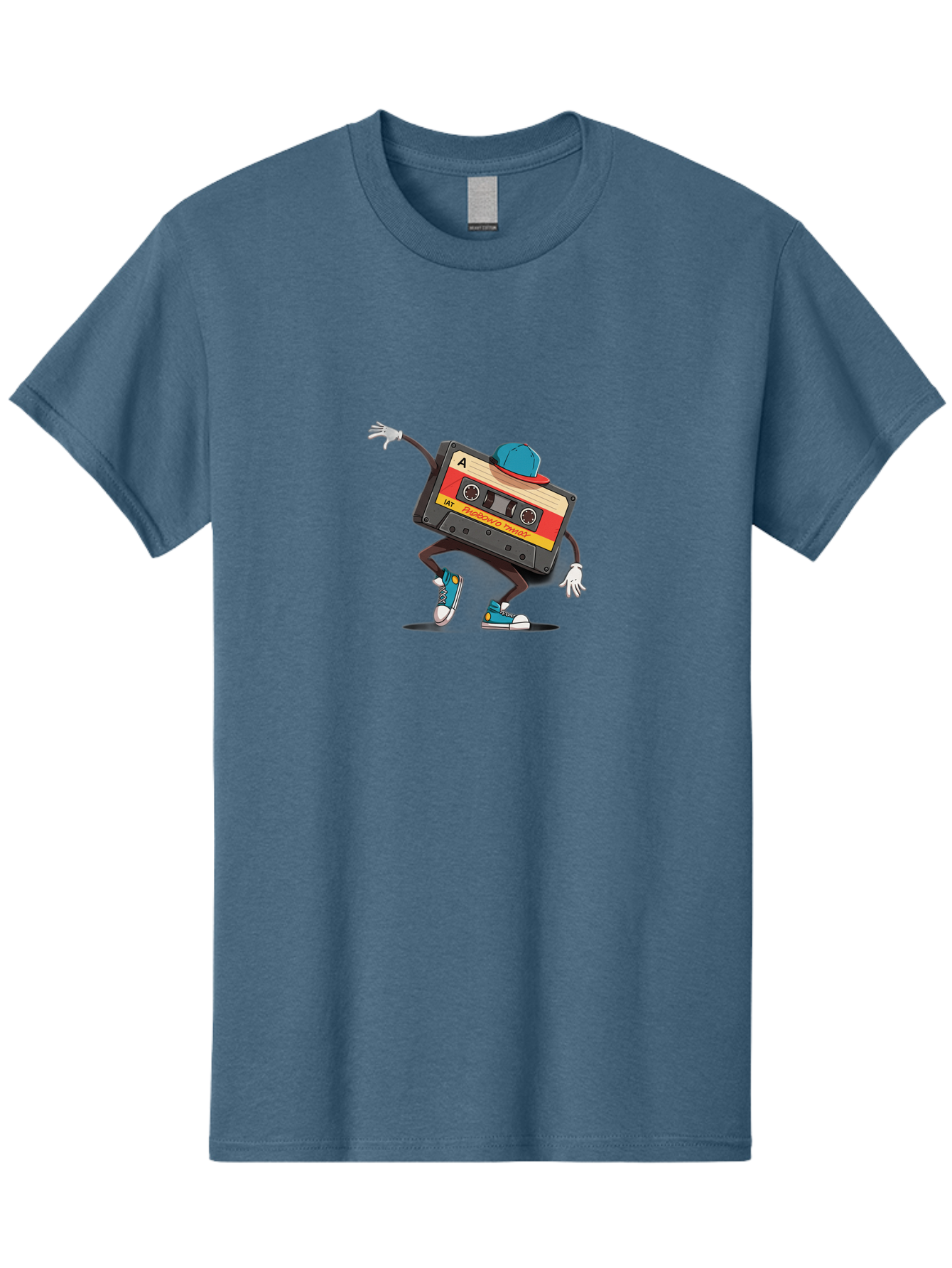 Mix-Cassette Men'S Graphic Tee, 100% Cotton, Comfortable Casual Summer Wear, Machine Washable, Cartoon Cassette Tape, Mixtape Character, Dancing Music, Retro Vibe, Vintage Style, Cool Hat, Sneakers, Fun Illustration, Music Lover, Bab013