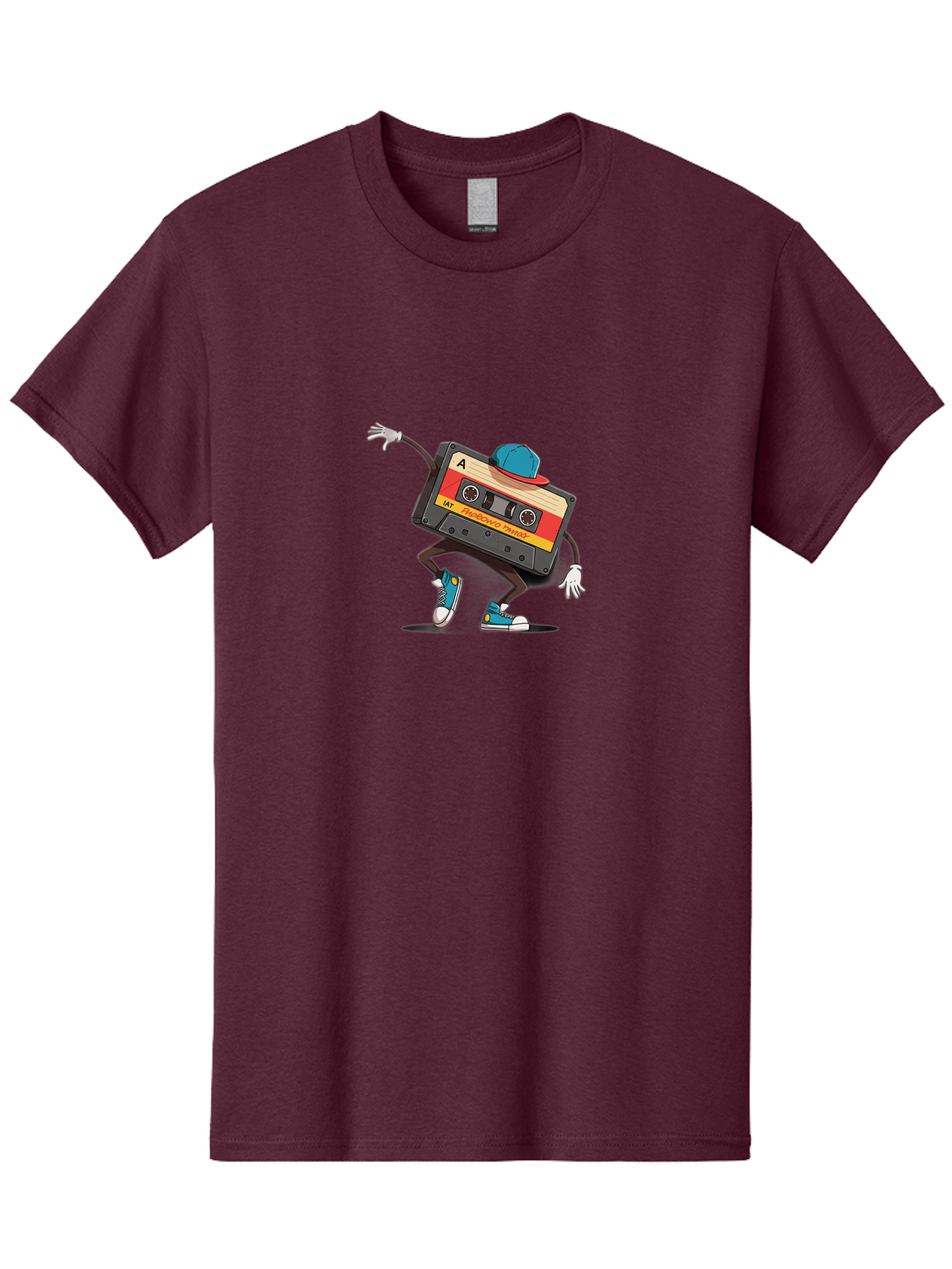 Mix-Cassette Men'S Graphic Tee, 100% Cotton, Comfortable Casual Summer Wear, Machine Washable, Cartoon Cassette Tape, Mixtape Character, Dancing Music, Retro Vibe, Vintage Style, Cool Hat, Sneakers, Fun Illustration, Music Lover, Bab013