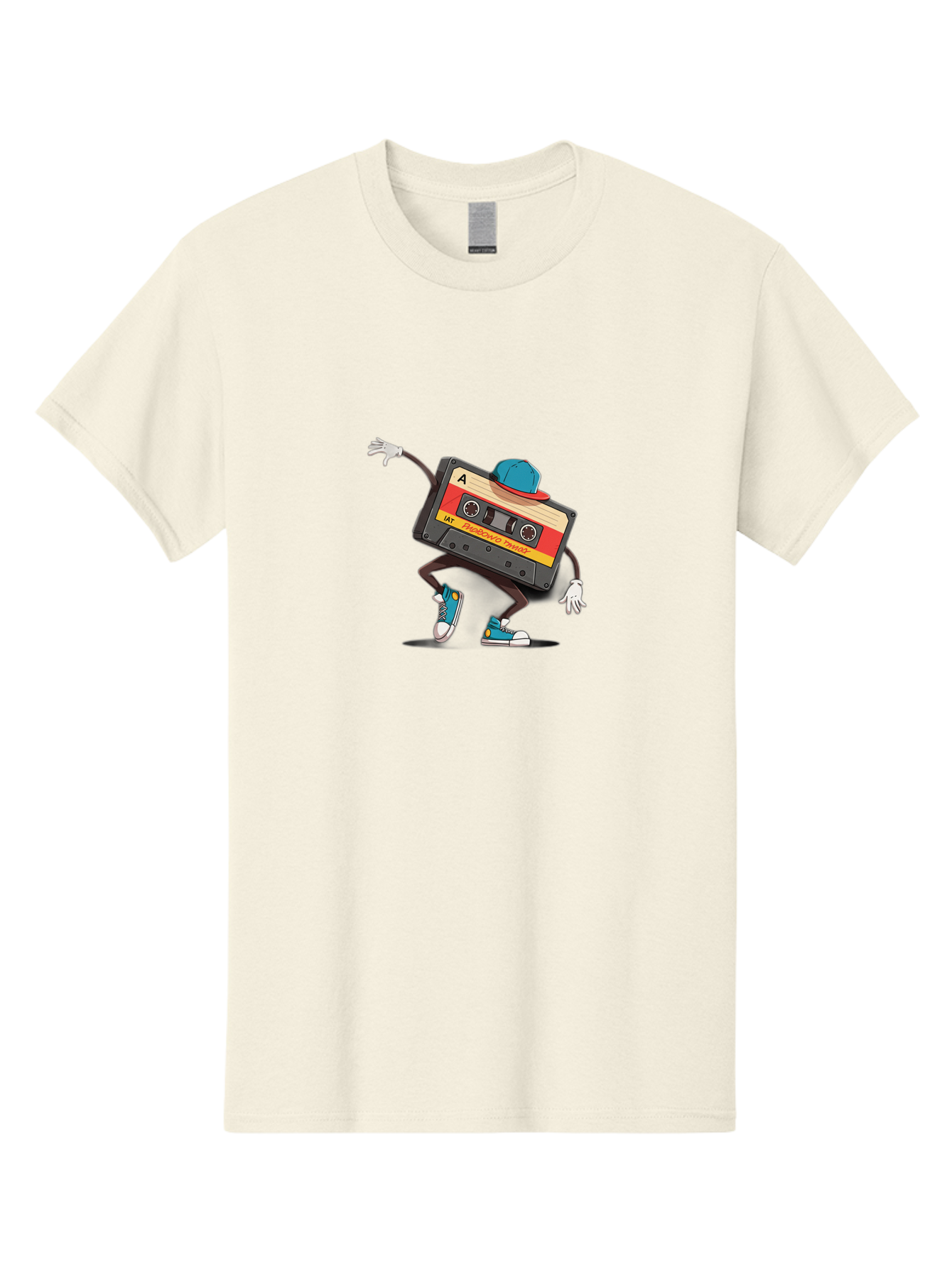 Mix-Cassette Men'S Graphic Tee, 100% Cotton, Comfortable Casual Summer Wear, Machine Washable, Cartoon Cassette Tape, Mixtape Character, Dancing Music, Retro Vibe, Vintage Style, Cool Hat, Sneakers, Fun Illustration, Music Lover, Bab013