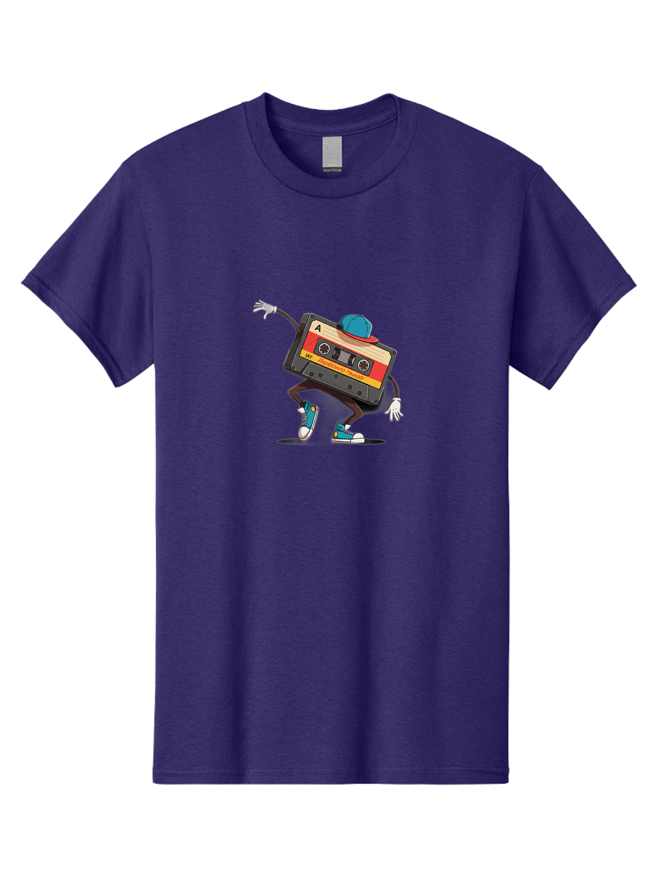 Mix-Cassette Men'S Graphic Tee, 100% Cotton, Comfortable Casual Summer Wear, Machine Washable, Cartoon Cassette Tape, Mixtape Character, Dancing Music, Retro Vibe, Vintage Style, Cool Hat, Sneakers, Fun Illustration, Music Lover, Bab013