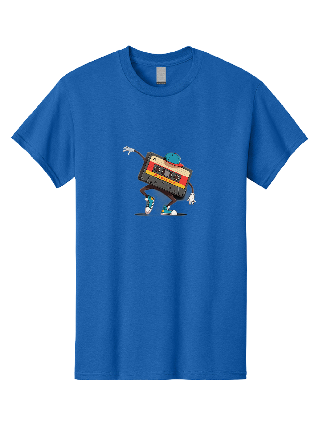 Mix-Cassette Men'S Graphic Tee, 100% Cotton, Comfortable Casual Summer Wear, Machine Washable, Cartoon Cassette Tape, Mixtape Character, Dancing Music, Retro Vibe, Vintage Style, Cool Hat, Sneakers, Fun Illustration, Music Lover, Bab013