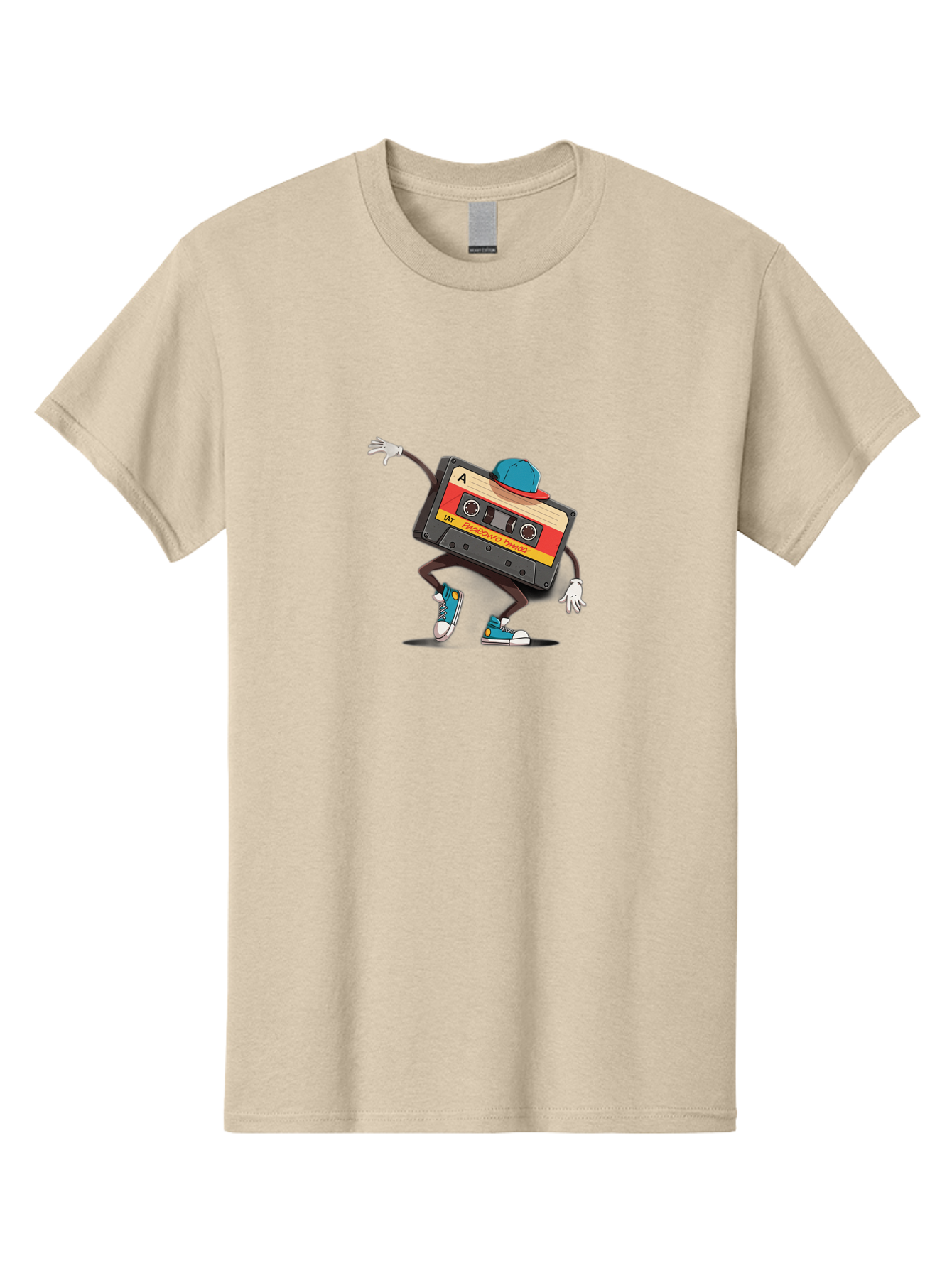 Mix-Cassette Men'S Graphic Tee, 100% Cotton, Comfortable Casual Summer Wear, Machine Washable, Cartoon Cassette Tape, Mixtape Character, Dancing Music, Retro Vibe, Vintage Style, Cool Hat, Sneakers, Fun Illustration, Music Lover, Bab013