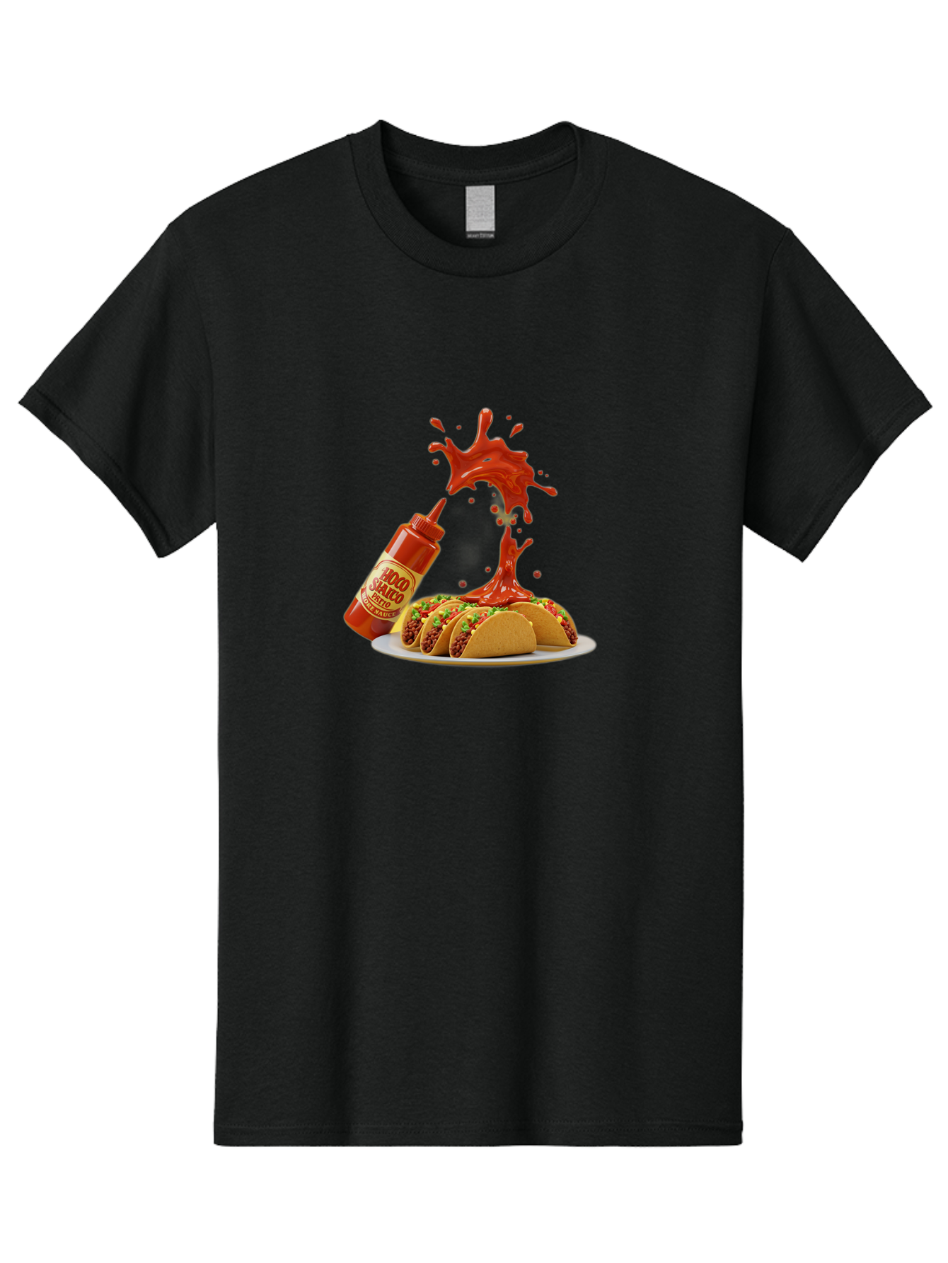 Mojo-Salsa Men'S Graphic Tee, 100% Cotton, Comfortable Casual Summer Wear, Machine Washable, Mad Dog Inferno Sauce, Hot Sauce, Spicy Food, Tacos, Taco Tuesday, Mexican Cuisine, Condiment, Red Sauce, Bold Flavor, Saucy Splatter, Foodie Bab015