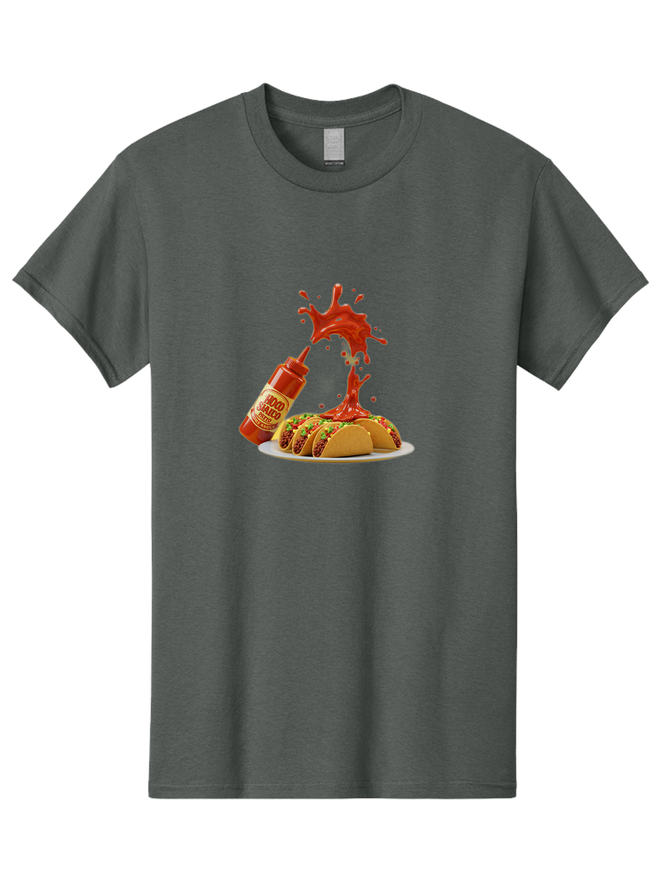 Mojo-Salsa Men'S Graphic Tee, 100% Cotton, Comfortable Casual Summer Wear, Machine Washable, Mad Dog Inferno Sauce, Hot Sauce, Spicy Food, Tacos, Taco Tuesday, Mexican Cuisine, Condiment, Red Sauce, Bold Flavor, Saucy Splatter, Foodie Bab015