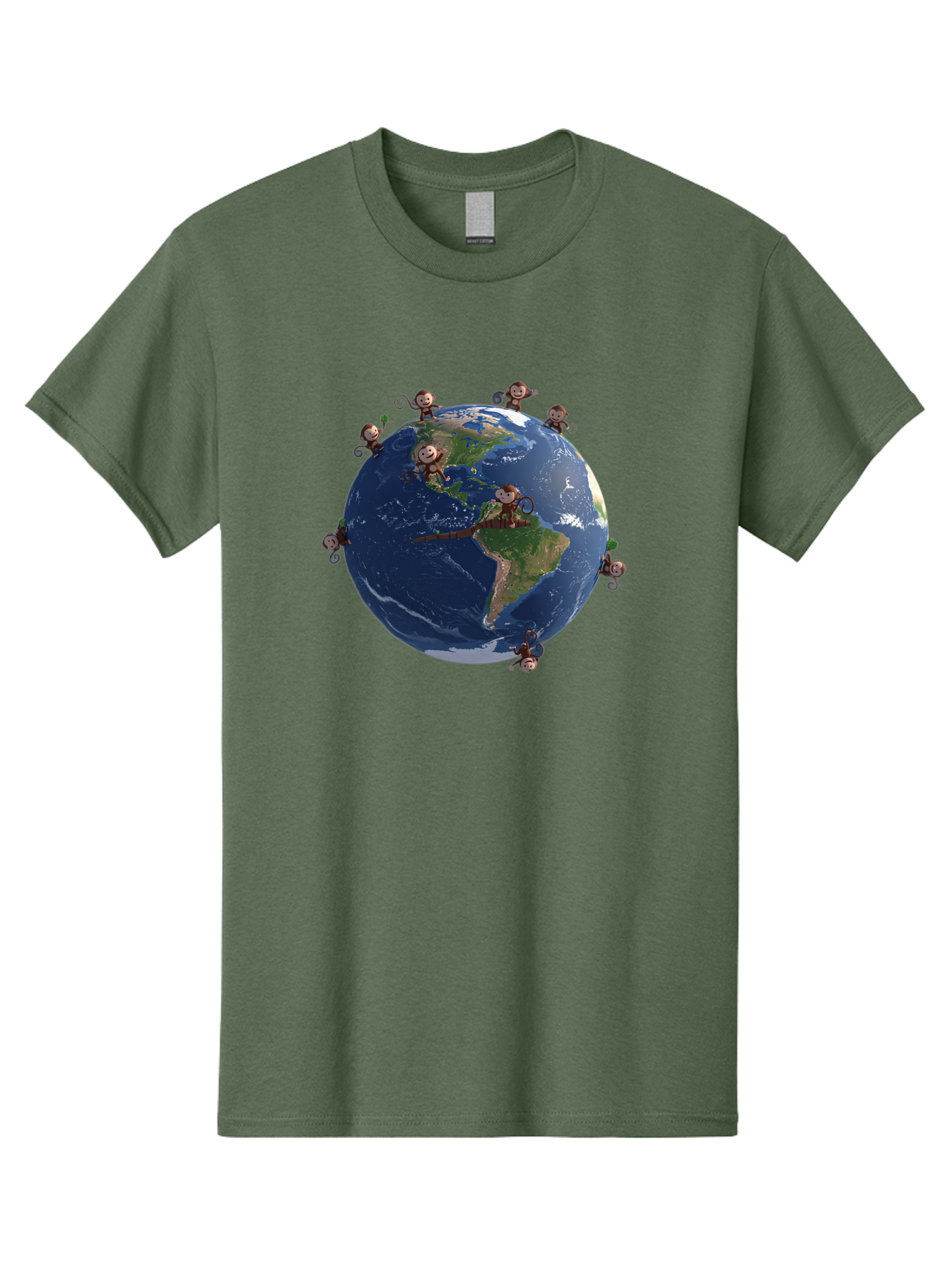 Monkeys-Around-The-World Men'S Graphic Tee, 100% Cotton, Comfortable Casual Summer Wear, Machine Washable, Monkeys On The Globe, Playful Primates, World Map, International Fun, Cartoon Characters, Global Unity, Amusing Scene, Monkey Business Bab017