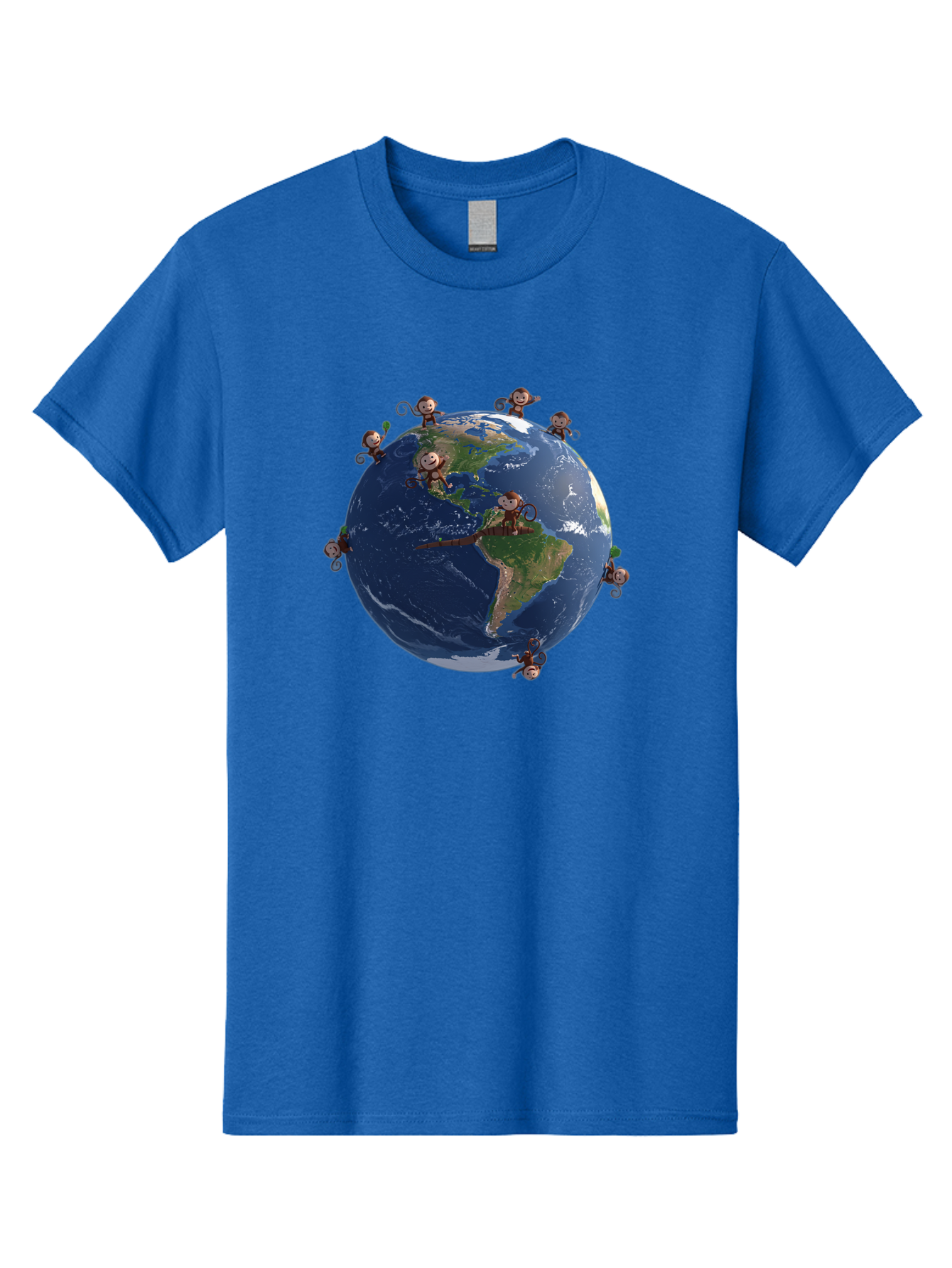 Monkeys-Around-The-World Men'S Graphic Tee, 100% Cotton, Comfortable Casual Summer Wear, Machine Washable, Monkeys On The Globe, Playful Primates, World Map, International Fun, Cartoon Characters, Global Unity, Amusing Scene, Monkey Business Bab017