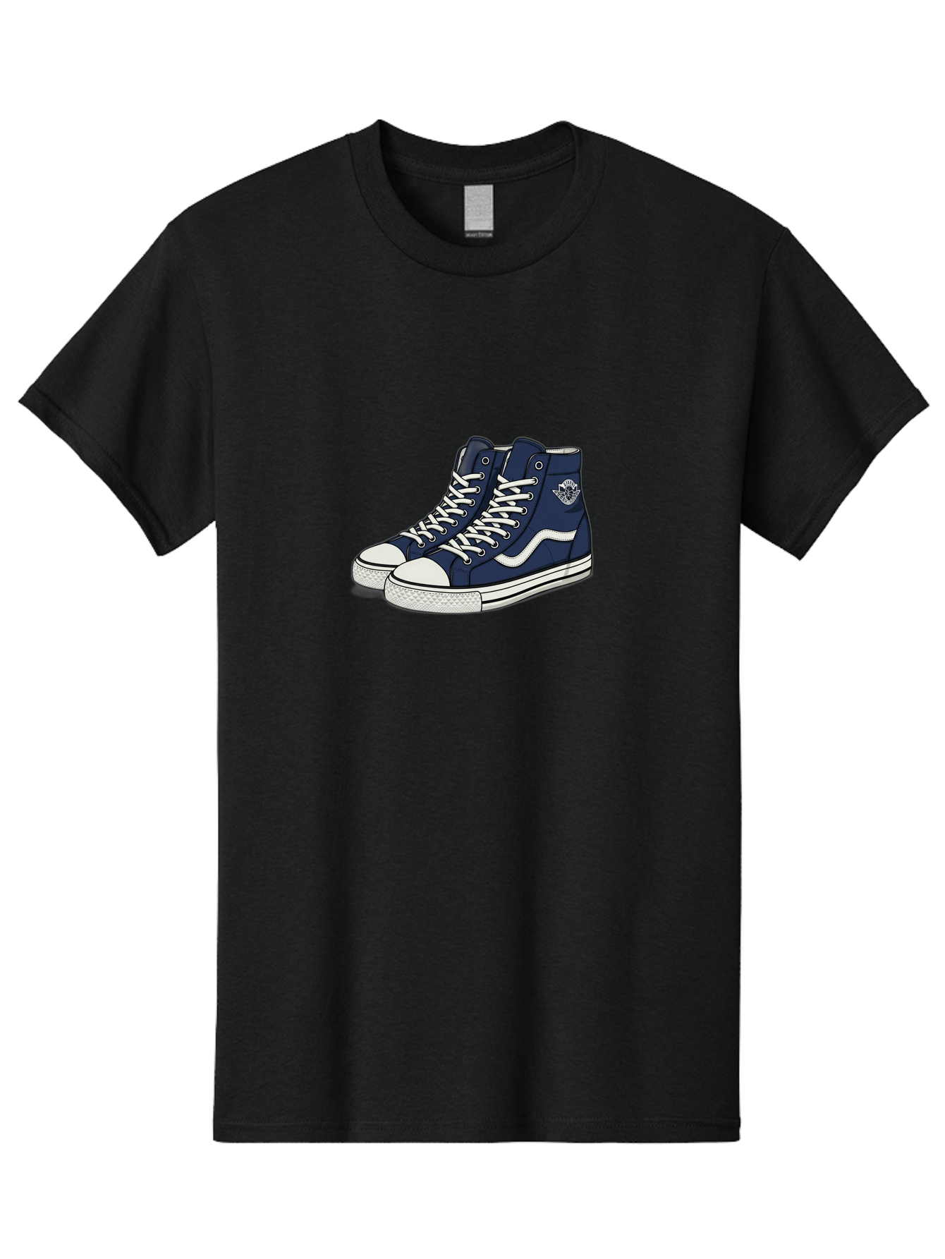 Navy-Blue-High-Top-Sneakers Men'S Graphic Tee, 100% Cotton, Comfortable Casual Summer Wear, Machine Washable, Navy Blue Sneakers, High-Top Shoes, White Laces, White Soles, Athletic Footwear, Casual Wear, Sports Shoes, Comfortable Shoes, Bab027