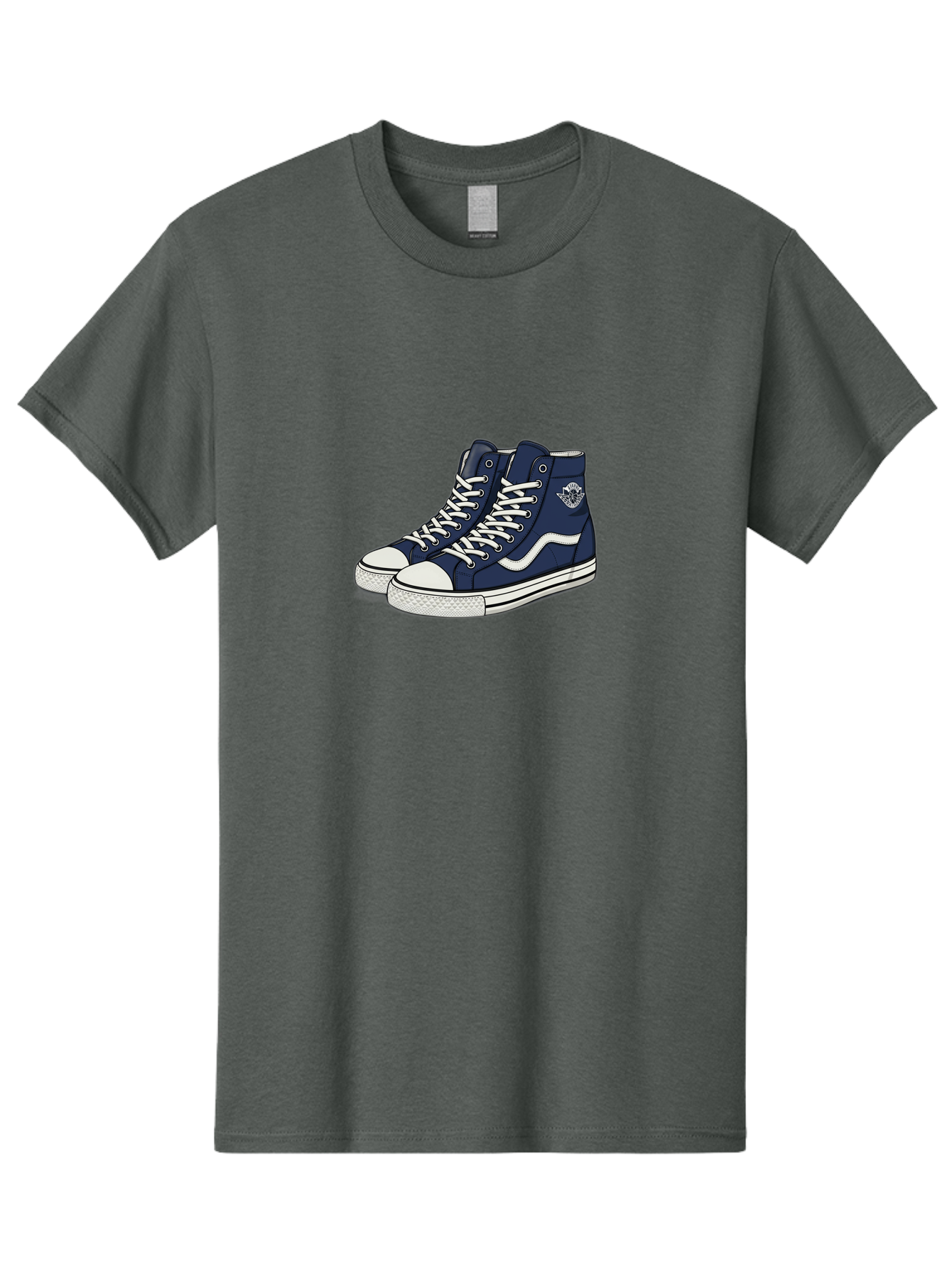 Navy-Blue-High-Top-Sneakers Men'S Graphic Tee, 100% Cotton, Comfortable Casual Summer Wear, Machine Washable, Navy Blue Sneakers, High-Top Shoes, White Laces, White Soles, Athletic Footwear, Casual Wear, Sports Shoes, Comfortable Shoes, Bab027