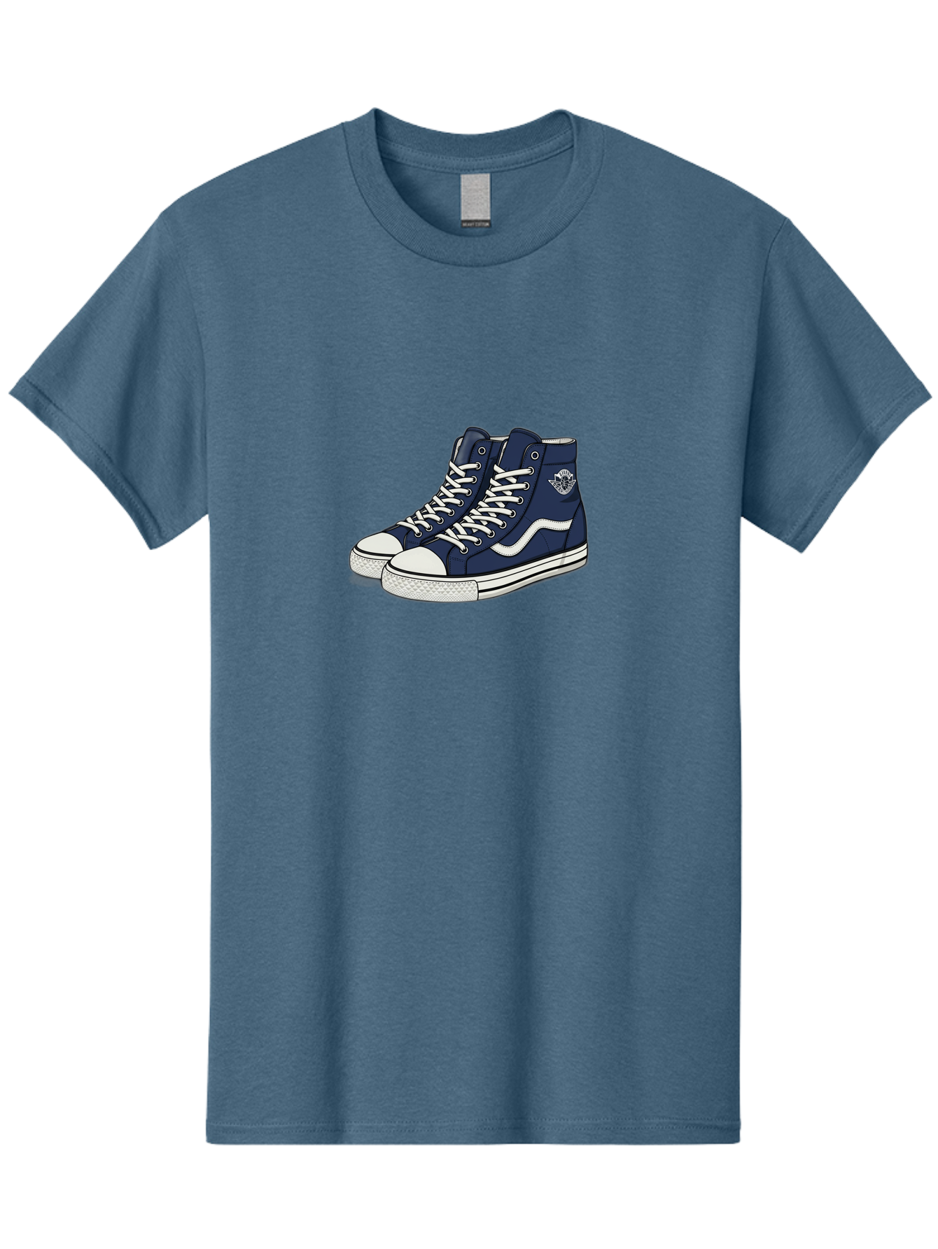 Navy-Blue-High-Top-Sneakers Men'S Graphic Tee, 100% Cotton, Comfortable Casual Summer Wear, Machine Washable, Navy Blue Sneakers, High-Top Shoes, White Laces, White Soles, Athletic Footwear, Casual Wear, Sports Shoes, Comfortable Shoes, Bab027