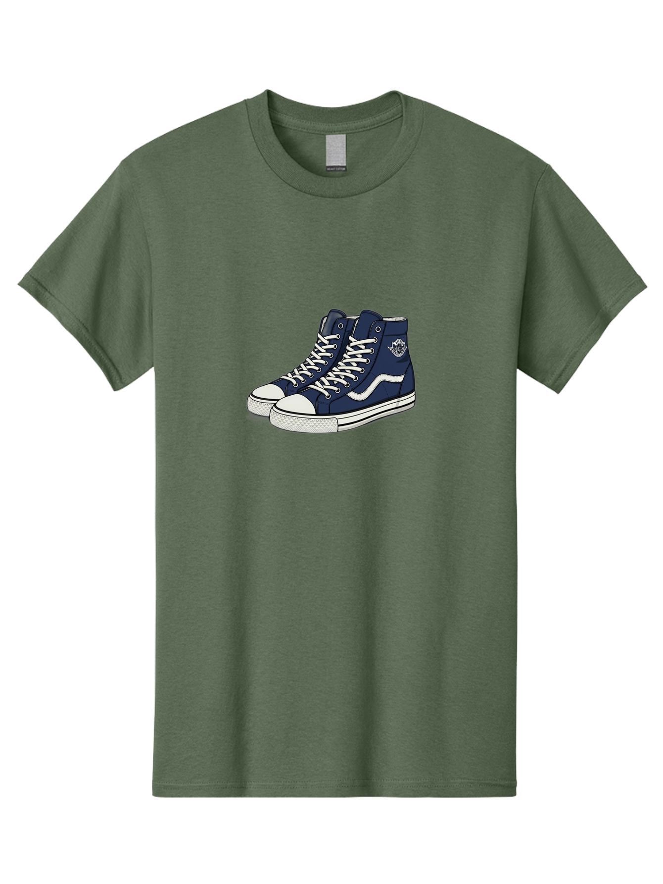 Navy-Blue-High-Top-Sneakers Men'S Graphic Tee, 100% Cotton, Comfortable Casual Summer Wear, Machine Washable, Navy Blue Sneakers, High-Top Shoes, White Laces, White Soles, Athletic Footwear, Casual Wear, Sports Shoes, Comfortable Shoes, Bab027