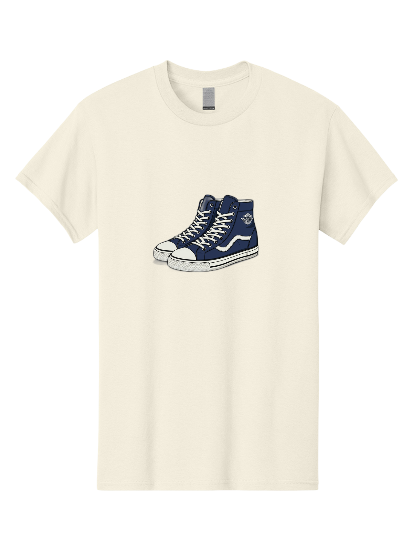 Navy-Blue-High-Top-Sneakers Men'S Graphic Tee, 100% Cotton, Comfortable Casual Summer Wear, Machine Washable, Navy Blue Sneakers, High-Top Shoes, White Laces, White Soles, Athletic Footwear, Casual Wear, Sports Shoes, Comfortable Shoes, Bab027