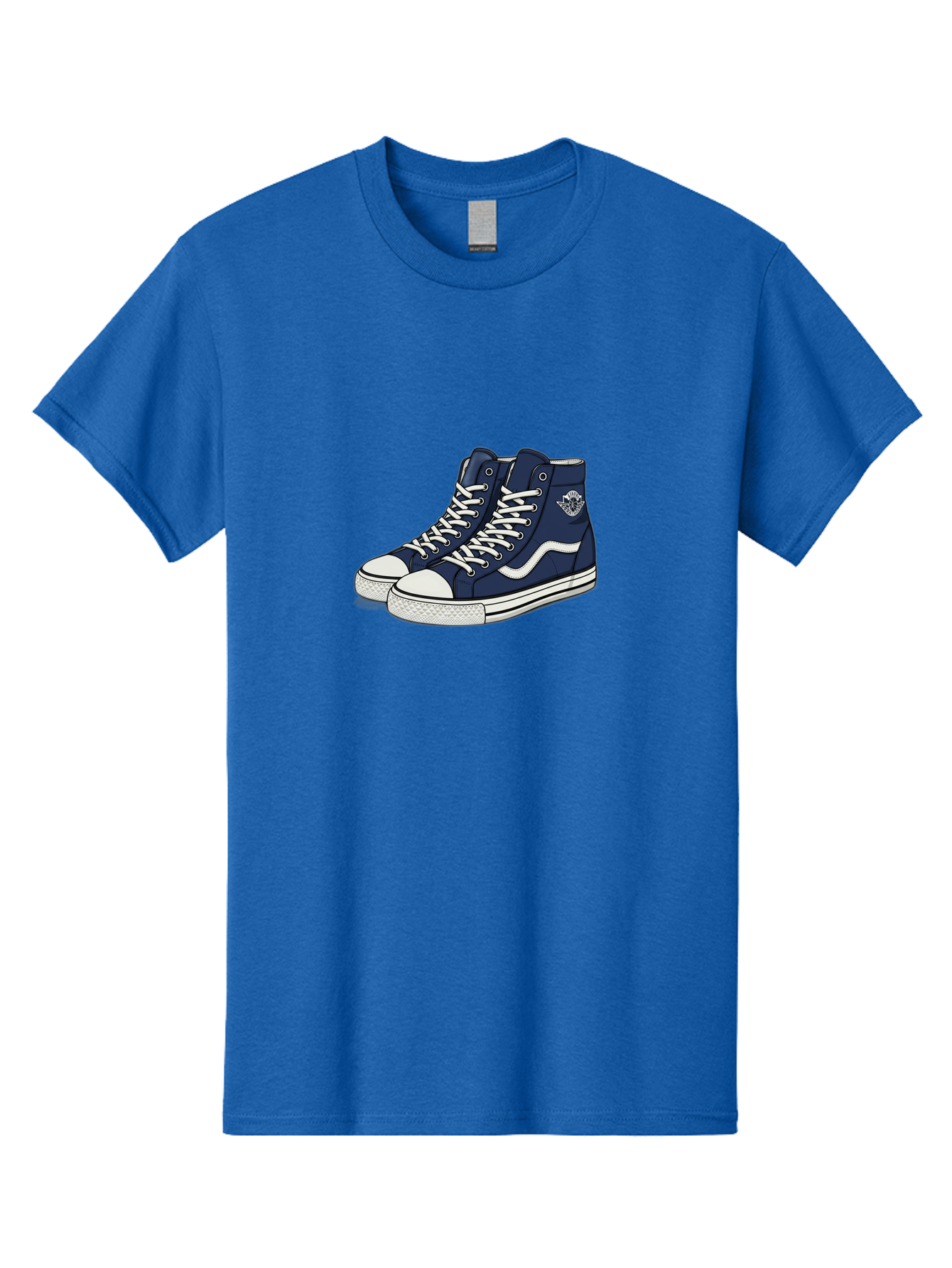 Navy-Blue-High-Top-Sneakers Men'S Graphic Tee, 100% Cotton, Comfortable Casual Summer Wear, Machine Washable, Navy Blue Sneakers, High-Top Shoes, White Laces, White Soles, Athletic Footwear, Casual Wear, Sports Shoes, Comfortable Shoes, Bab027