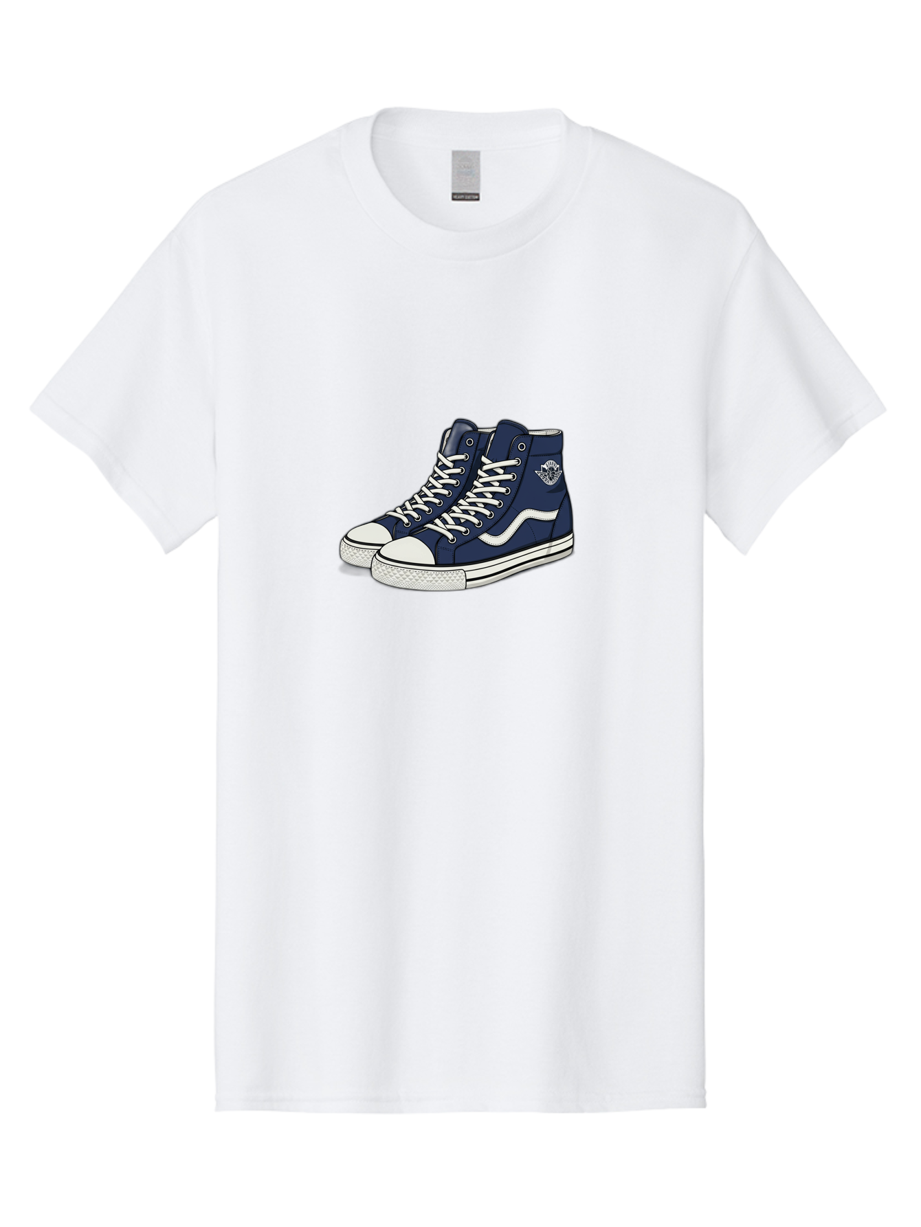 Navy-Blue-High-Top-Sneakers Men'S Graphic Tee, 100% Cotton, Comfortable Casual Summer Wear, Machine Washable, Navy Blue Sneakers, High-Top Shoes, White Laces, White Soles, Athletic Footwear, Casual Wear, Sports Shoes, Comfortable Shoes, Bab027