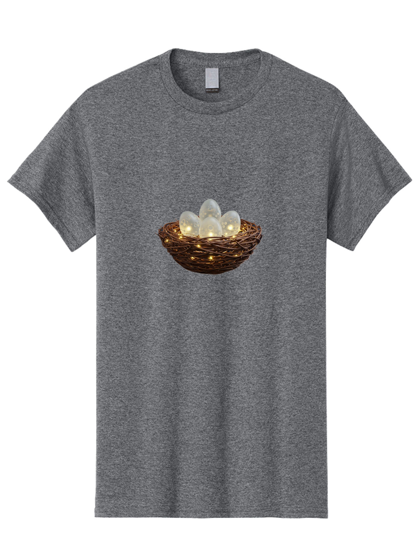 Nest-With-Eggs Men'S Graphic Tee, 100% Cotton, Comfortable Casual Summer Wear, Machine Washable, Glowing Eggs In A Nest, Festive Decor, Decorative Nest, Twig Nest, Glowing Orbs, String Lights, Home Decor, Easter Eggs, Spring Decoration Bab030