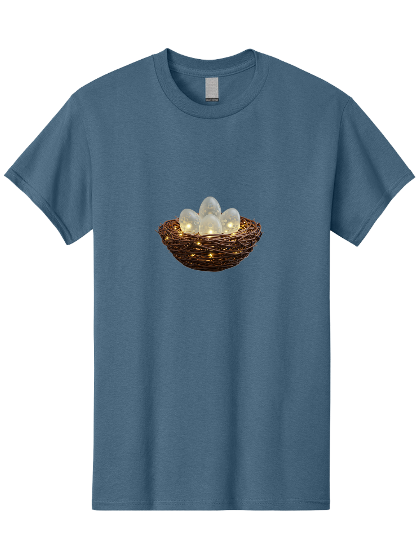 Nest-With-Eggs Men'S Graphic Tee, 100% Cotton, Comfortable Casual Summer Wear, Machine Washable, Glowing Eggs In A Nest, Festive Decor, Decorative Nest, Twig Nest, Glowing Orbs, String Lights, Home Decor, Easter Eggs, Spring Decoration Bab030