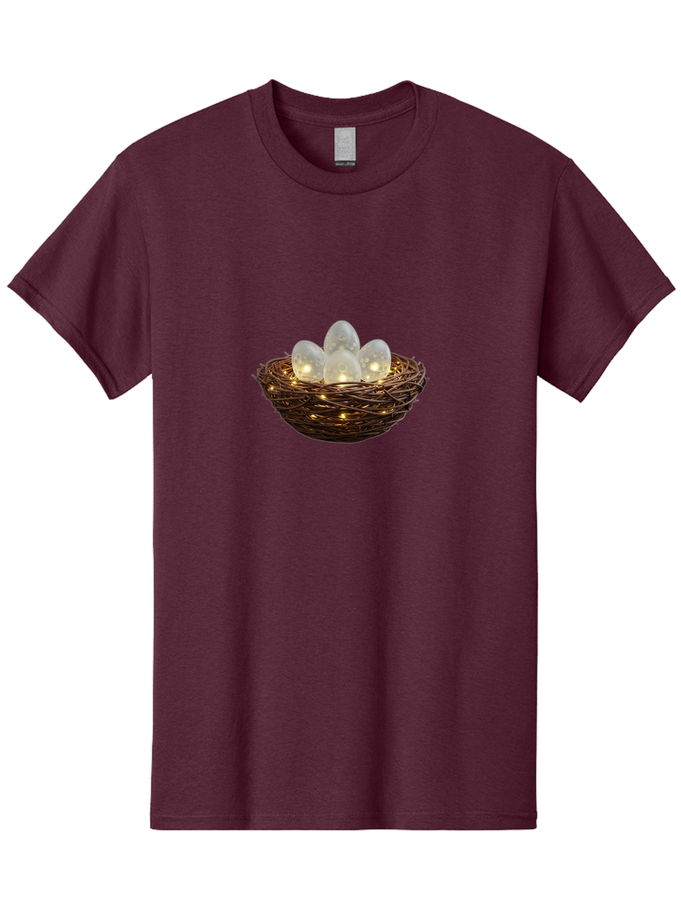 Nest-With-Eggs Men'S Graphic Tee, 100% Cotton, Comfortable Casual Summer Wear, Machine Washable, Glowing Eggs In A Nest, Festive Decor, Decorative Nest, Twig Nest, Glowing Orbs, String Lights, Home Decor, Easter Eggs, Spring Decoration Bab030