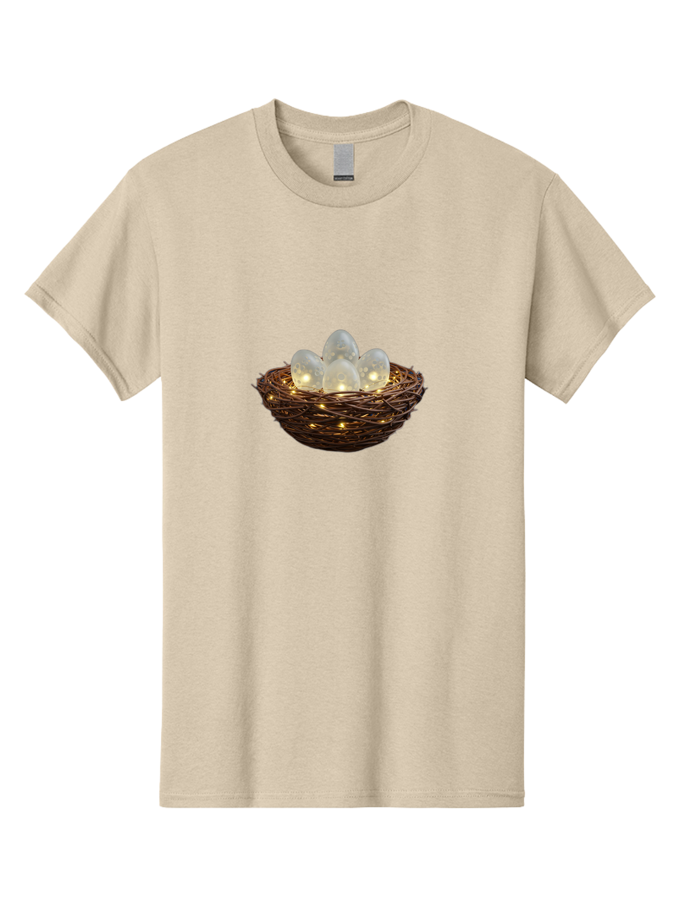 Nest-With-Eggs Men'S Graphic Tee, 100% Cotton, Comfortable Casual Summer Wear, Machine Washable, Glowing Eggs In A Nest, Festive Decor, Decorative Nest, Twig Nest, Glowing Orbs, String Lights, Home Decor, Easter Eggs, Spring Decoration Bab030