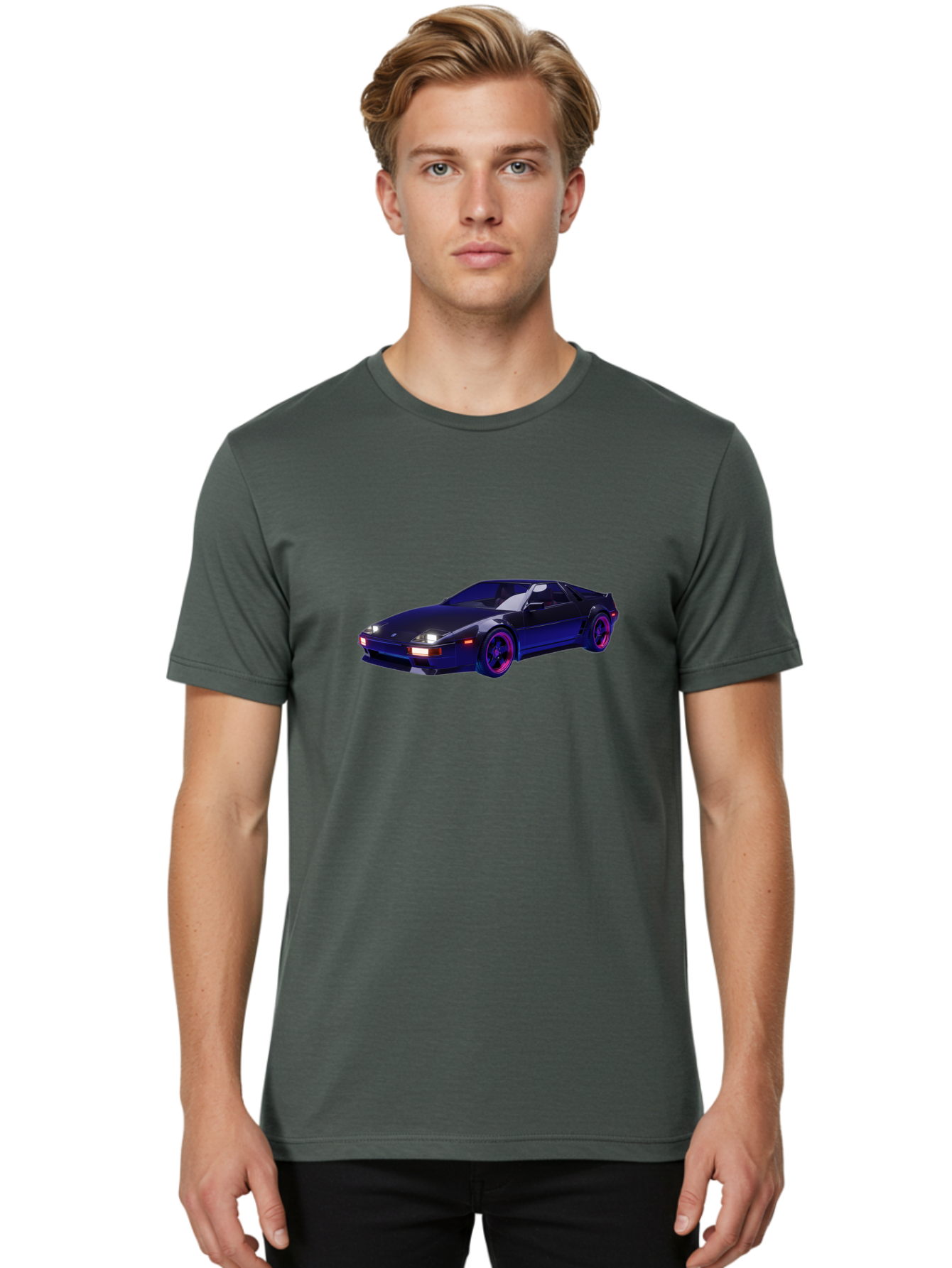 Nissan-240Sx Men'S Graphic Tee, 100% Cotton, Comfortable Casual Summer Wear, Machine Washable, Nissan 240Sx, Sports Car, Sleek Design, High-Performance Vehicle, Neon Lights, Futuristic Style, Purple Accents, Dynamic Graphics Bab035