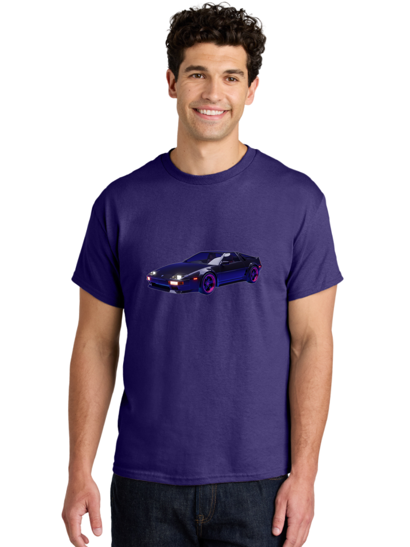Nissan-240Sx Men'S Graphic Tee, 100% Cotton, Comfortable Casual Summer Wear, Machine Washable, Nissan 240Sx, Sports Car, Sleek Design, High-Performance Vehicle, Neon Lights, Futuristic Style, Purple Accents, Dynamic Graphics Bab035