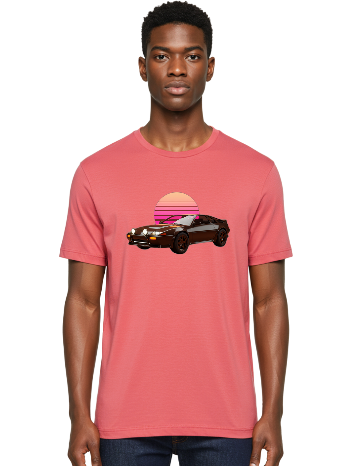 Nissan-240Z Men'S Graphic Tee, 100% Cotton, Comfortable Casual Summer Wear, Machine Washable, Vintage Sports Car, Retro Style, Dusk Scene, Gradient Sunset, Nostalgic Feel, Classic Automobile, Vintage Vibes, Iconic Design, Automotive Art, Bab036