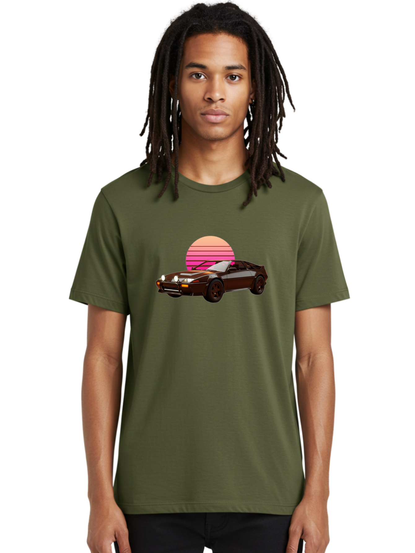 Nissan-240Z Men'S Graphic Tee, 100% Cotton, Comfortable Casual Summer Wear, Machine Washable, Vintage Sports Car, Retro Style, Dusk Scene, Gradient Sunset, Nostalgic Feel, Classic Automobile, Vintage Vibes, Iconic Design, Automotive Art, Bab036