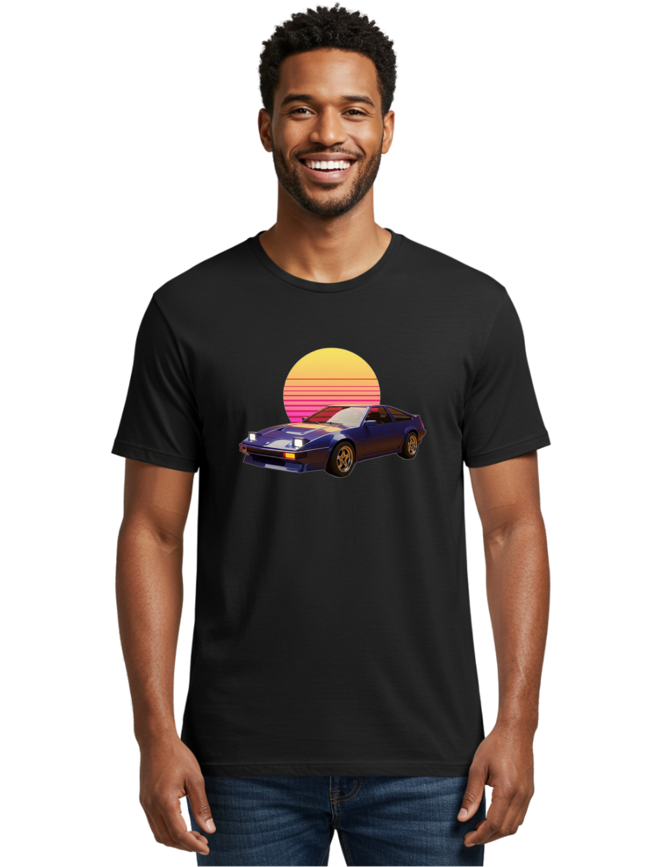 Nissan-280Zx Men'S Graphic Tee, 100% Cotton, Comfortable Casual Summer Wear, Machine Washable, Retro Sports Car, Vintage Automobile, 80S Style, Pop Art, Neon Colors, Gradient Sun, Futuristic Design, Classic Ride, Nostalgic Feel, Bab037