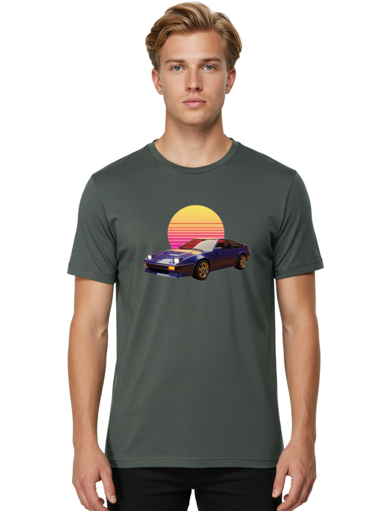Nissan-280Zx Men'S Graphic Tee, 100% Cotton, Comfortable Casual Summer Wear, Machine Washable, Retro Sports Car, Vintage Automobile, 80S Style, Pop Art, Neon Colors, Gradient Sun, Futuristic Design, Classic Ride, Nostalgic Feel, Bab037
