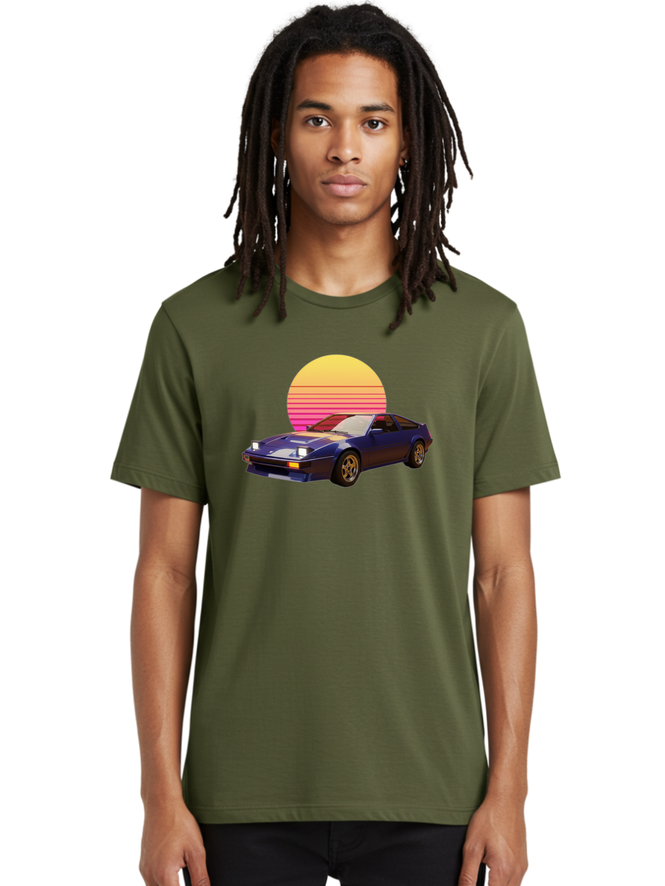 Nissan-280Zx Men'S Graphic Tee, 100% Cotton, Comfortable Casual Summer Wear, Machine Washable, Retro Sports Car, Vintage Automobile, 80S Style, Pop Art, Neon Colors, Gradient Sun, Futuristic Design, Classic Ride, Nostalgic Feel, Bab037