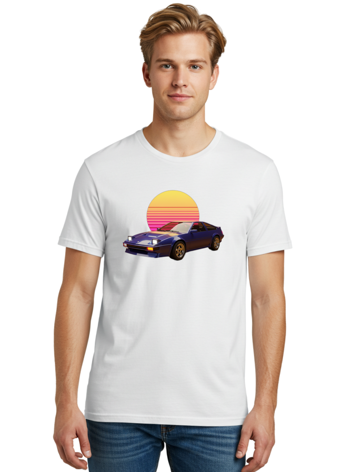 Nissan-280Zx Men'S Graphic Tee, 100% Cotton, Comfortable Casual Summer Wear, Machine Washable, Retro Sports Car, Vintage Automobile, 80S Style, Pop Art, Neon Colors, Gradient Sun, Futuristic Design, Classic Ride, Nostalgic Feel, Bab037