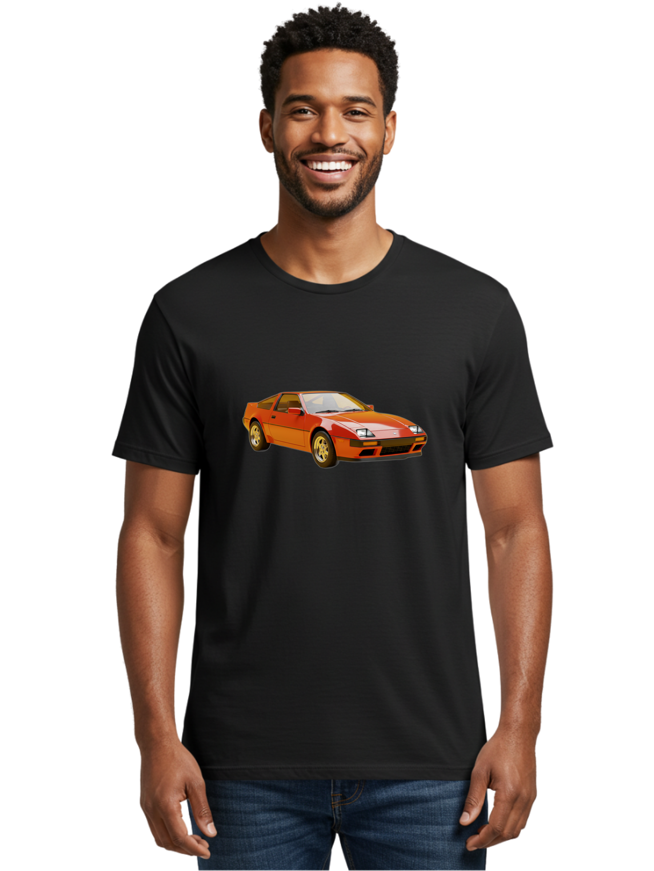 Nissan-300Zx-1 Men'S Graphic Tee, 100% Cotton, Comfortable Casual Summer Wear, Machine Washable, Nissan 300Zx Sports Car, Orange Sports Car, Classic Car Design, Vintage Automobile, Retro Style, Sleek, High-Performance Vehicle, Automotive Art Bab038