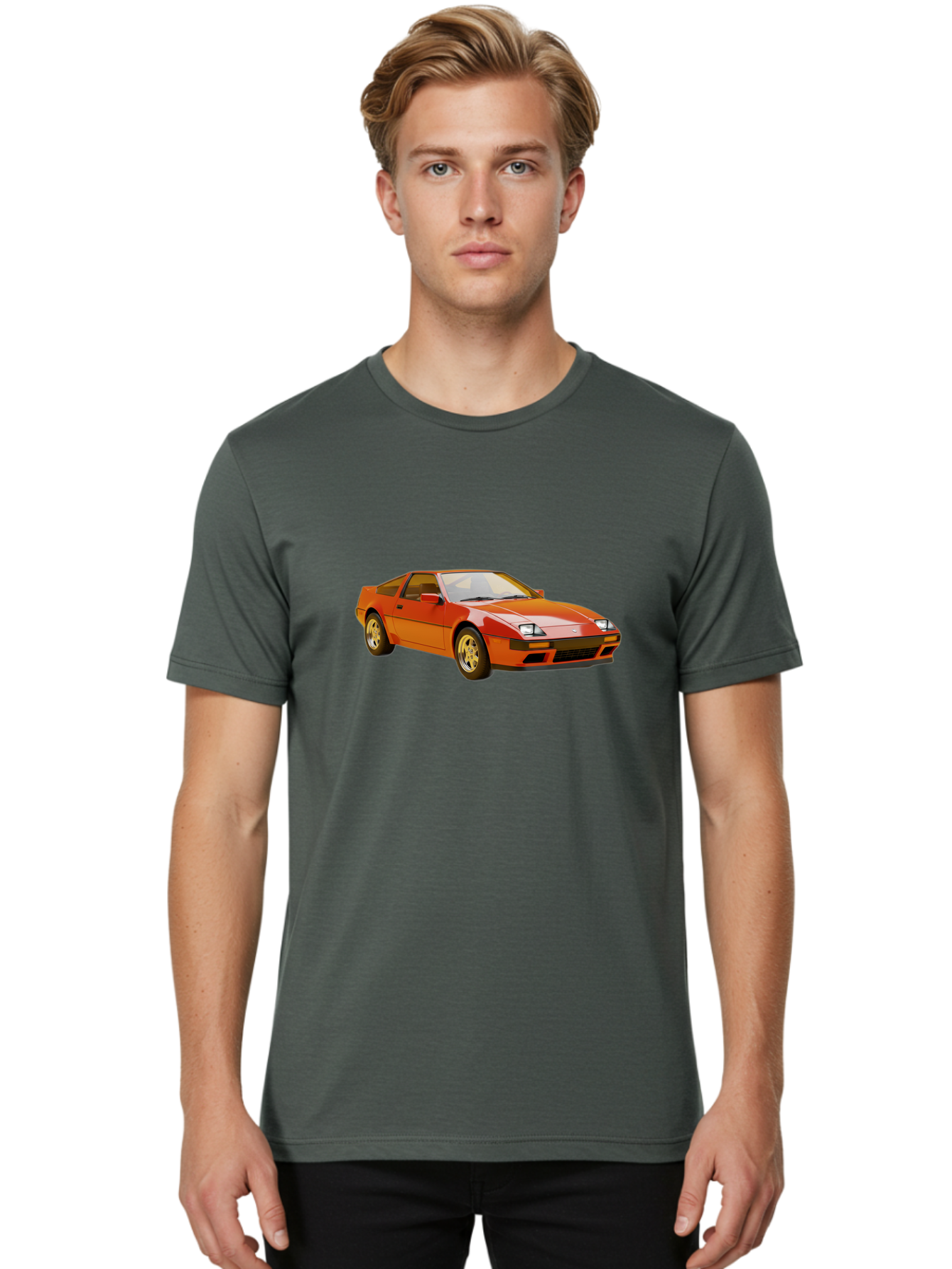 Nissan-300Zx-1 Men'S Graphic Tee, 100% Cotton, Comfortable Casual Summer Wear, Machine Washable, Nissan 300Zx Sports Car, Orange Sports Car, Classic Car Design, Vintage Automobile, Retro Style, Sleek, High-Performance Vehicle, Automotive Art Bab038