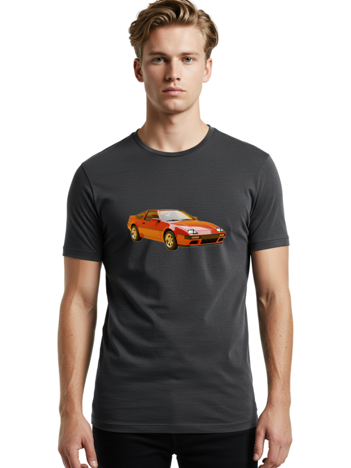 Nissan-300Zx-1 Men'S Graphic Tee, 100% Cotton, Comfortable Casual Summer Wear, Machine Washable, Nissan 300Zx Sports Car, Orange Sports Car, Classic Car Design, Vintage Automobile, Retro Style, Sleek, High-Performance Vehicle, Automotive Art Bab038